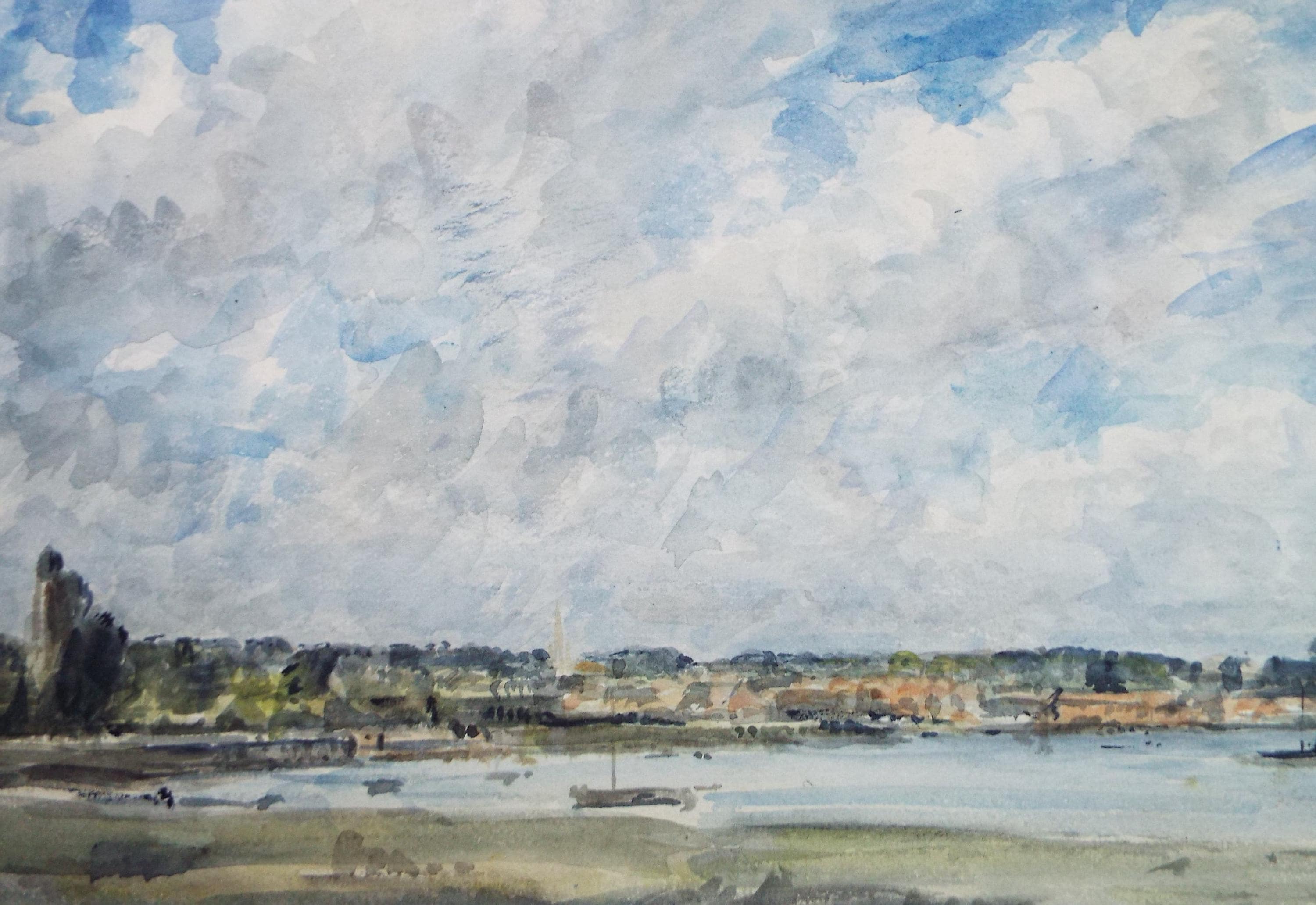 Watercolour, 'Boat on the river', David Muirhead (1867-1930), circa 1910