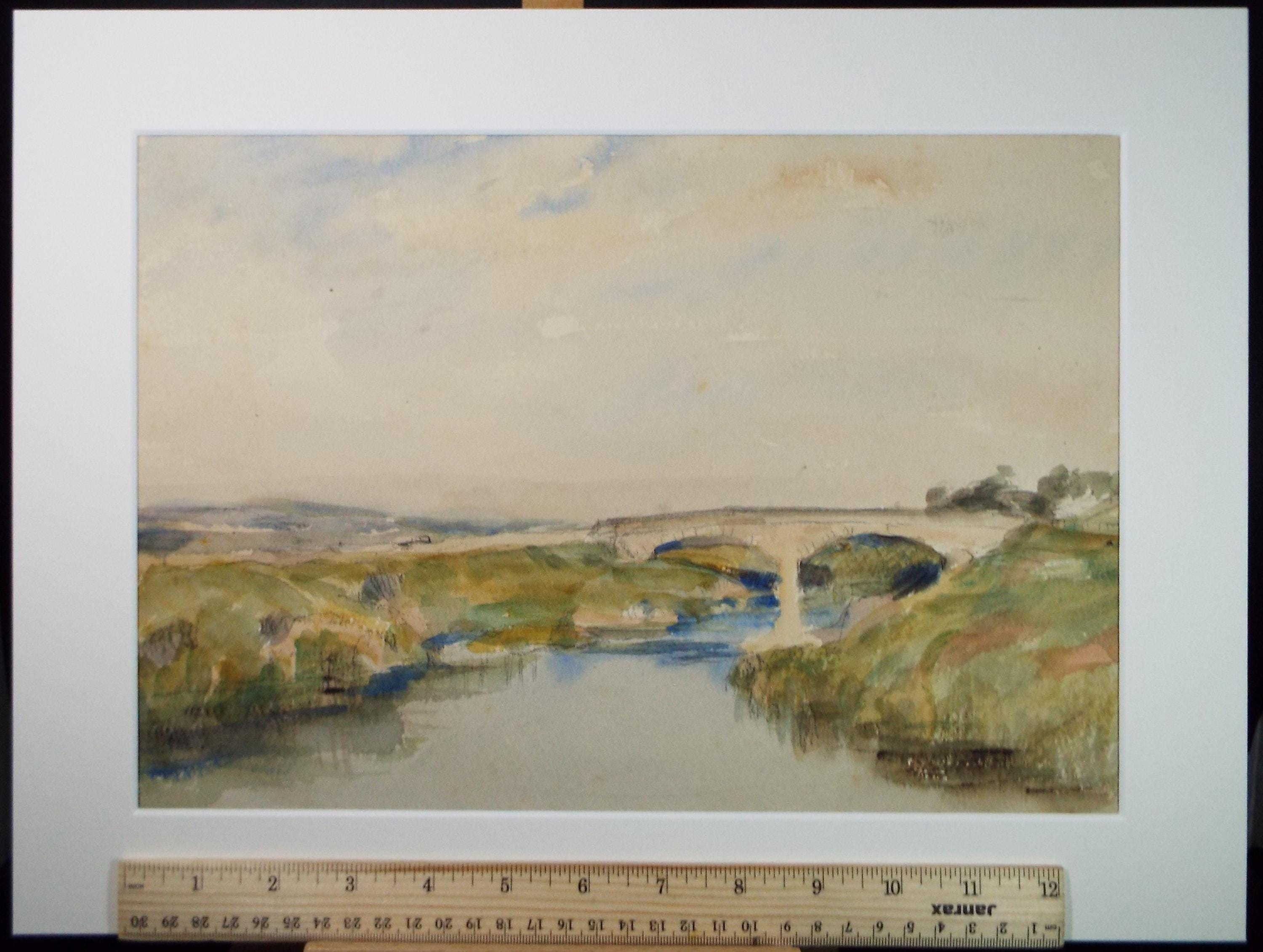 Original Watercolour, 'Bridge over the River', A E Borthwick (1871-1955), Circa 1940's