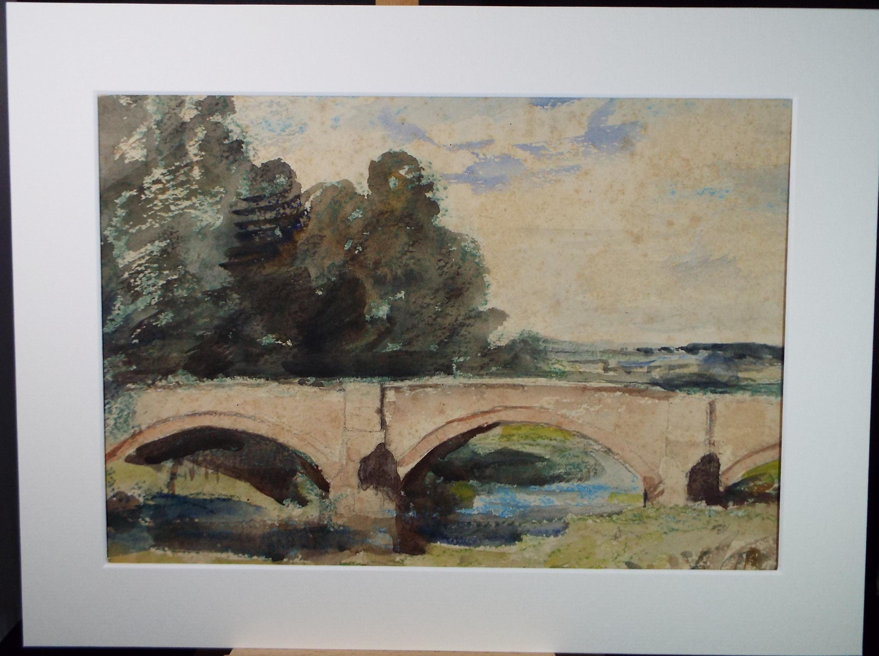 Original Watercolour, 'Bridge over the River', A E Borthwick (1871-1955), Circa 1940's