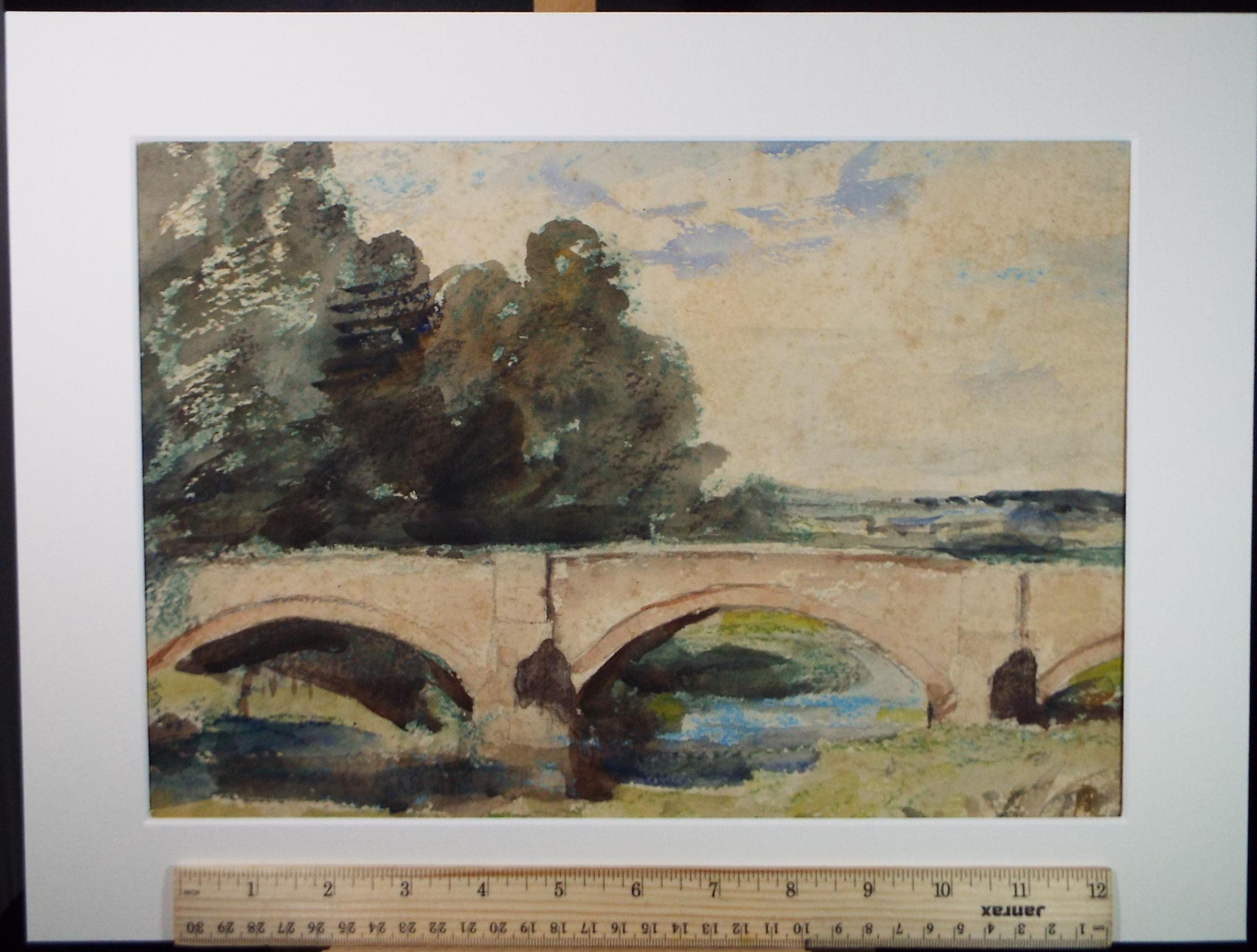 Original Watercolour, 'Bridge over the River', A E Borthwick (1871-1955), Circa 1940's
