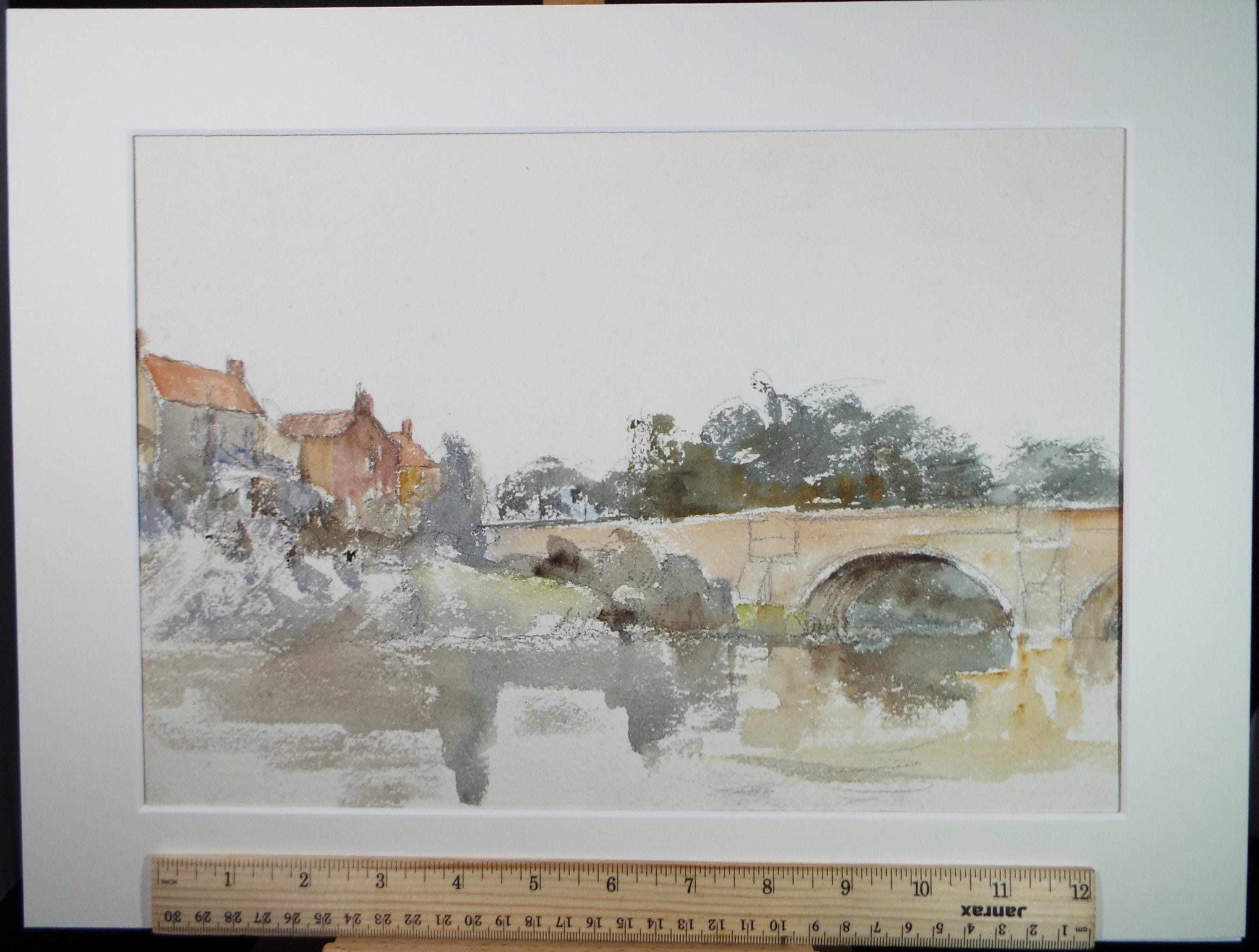 Original Watercolour, 'Bridge over the River', A E Borthwick (1871-1955), Circa 1940's