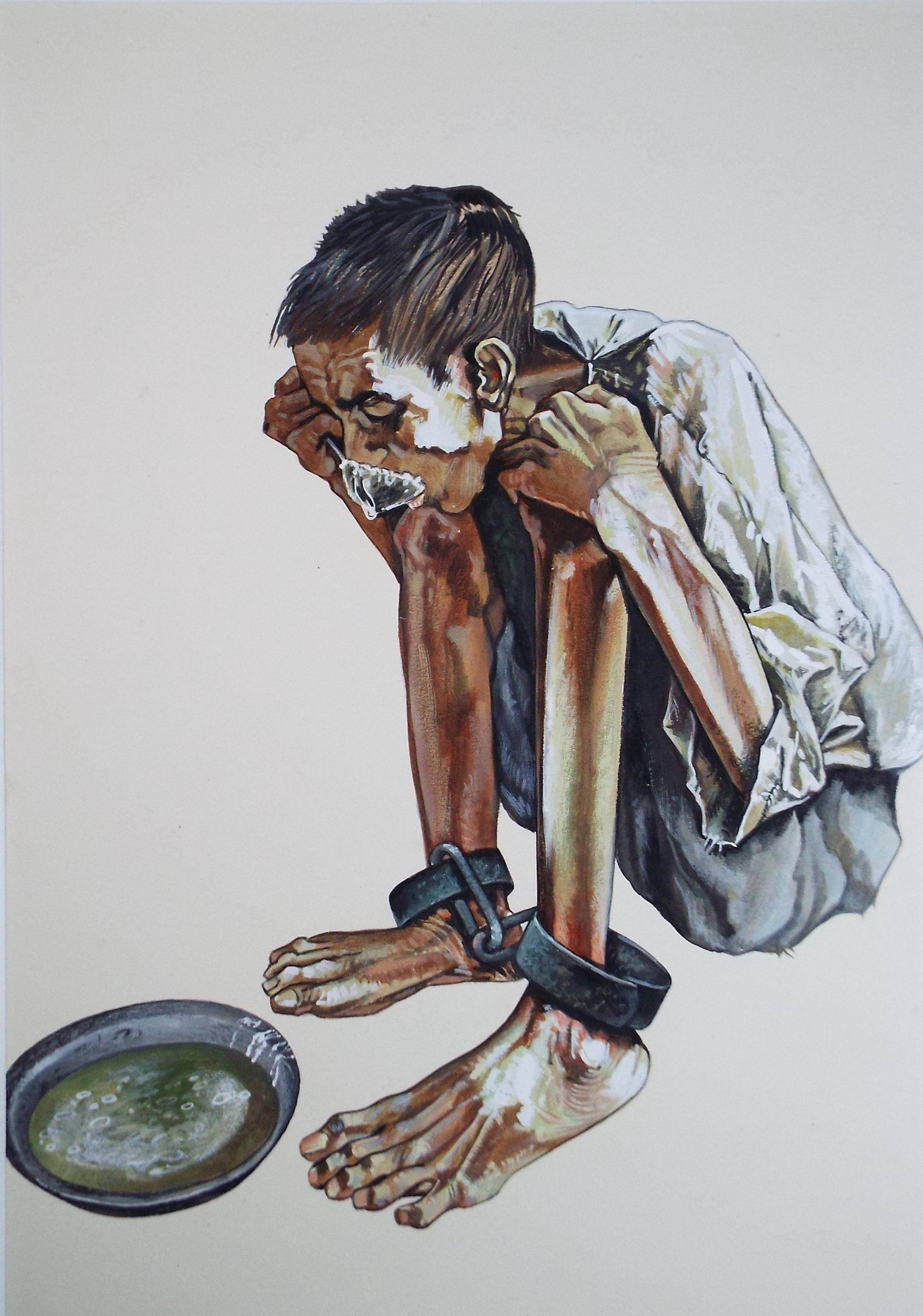 1960s 'Prisoners Meal' Watercolour & Gouache Painting - Ready to Frame