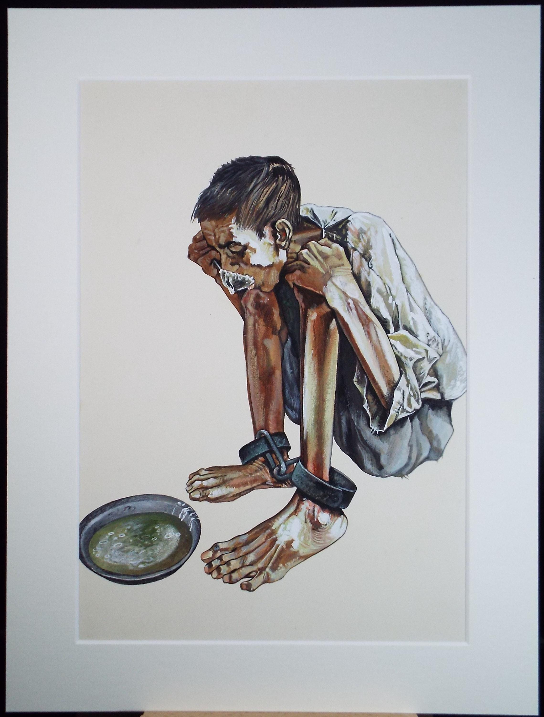 1960s 'Prisoners Meal' Watercolour & Gouache Painting - Ready to Frame