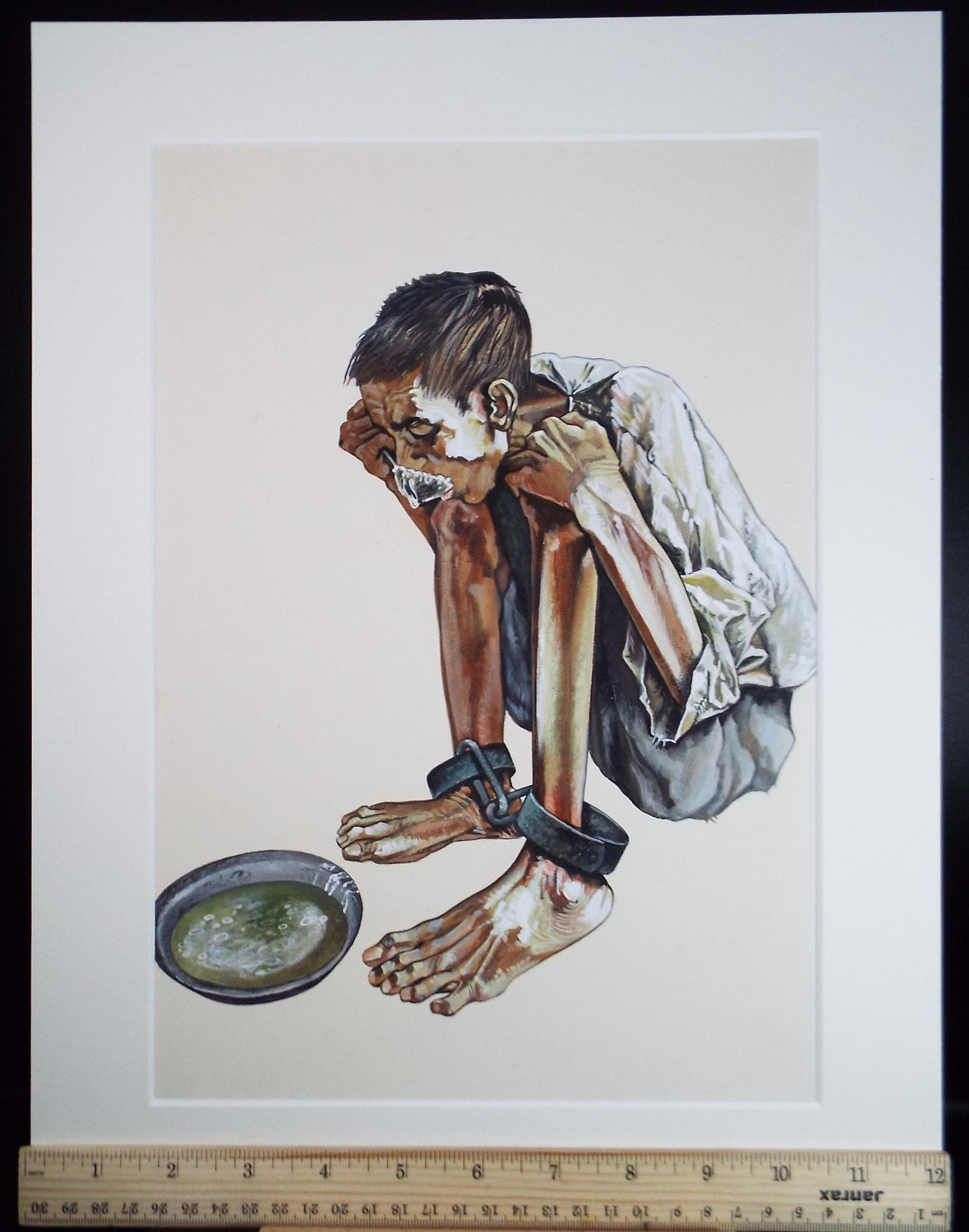 1960s 'Prisoners Meal' Watercolour & Gouache Painting - Ready to Frame