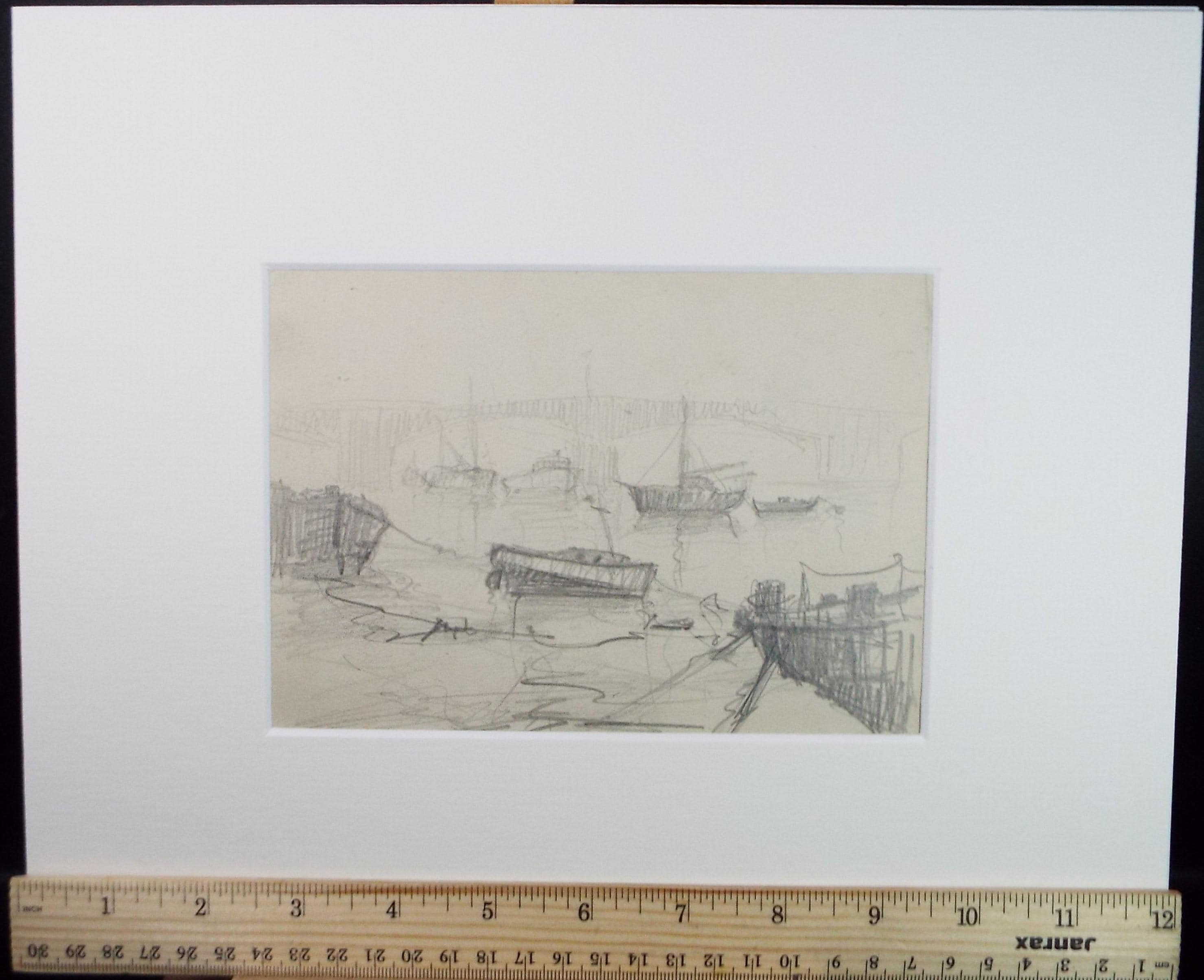 Original Pencil Sketch,'The Thames at London', unknown artist, circa 1970's