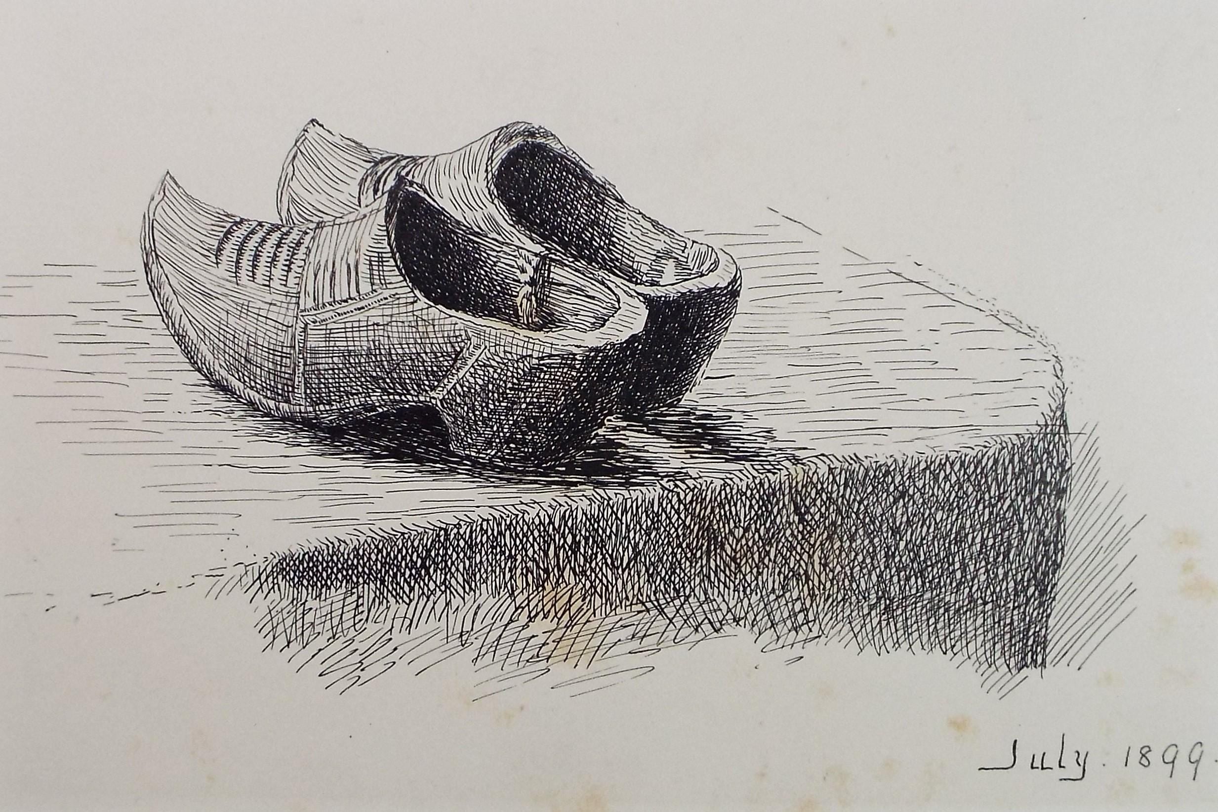 Original Pen & ink Sketch, 'Study of Cloggs', S A Southern, Dated 1899
