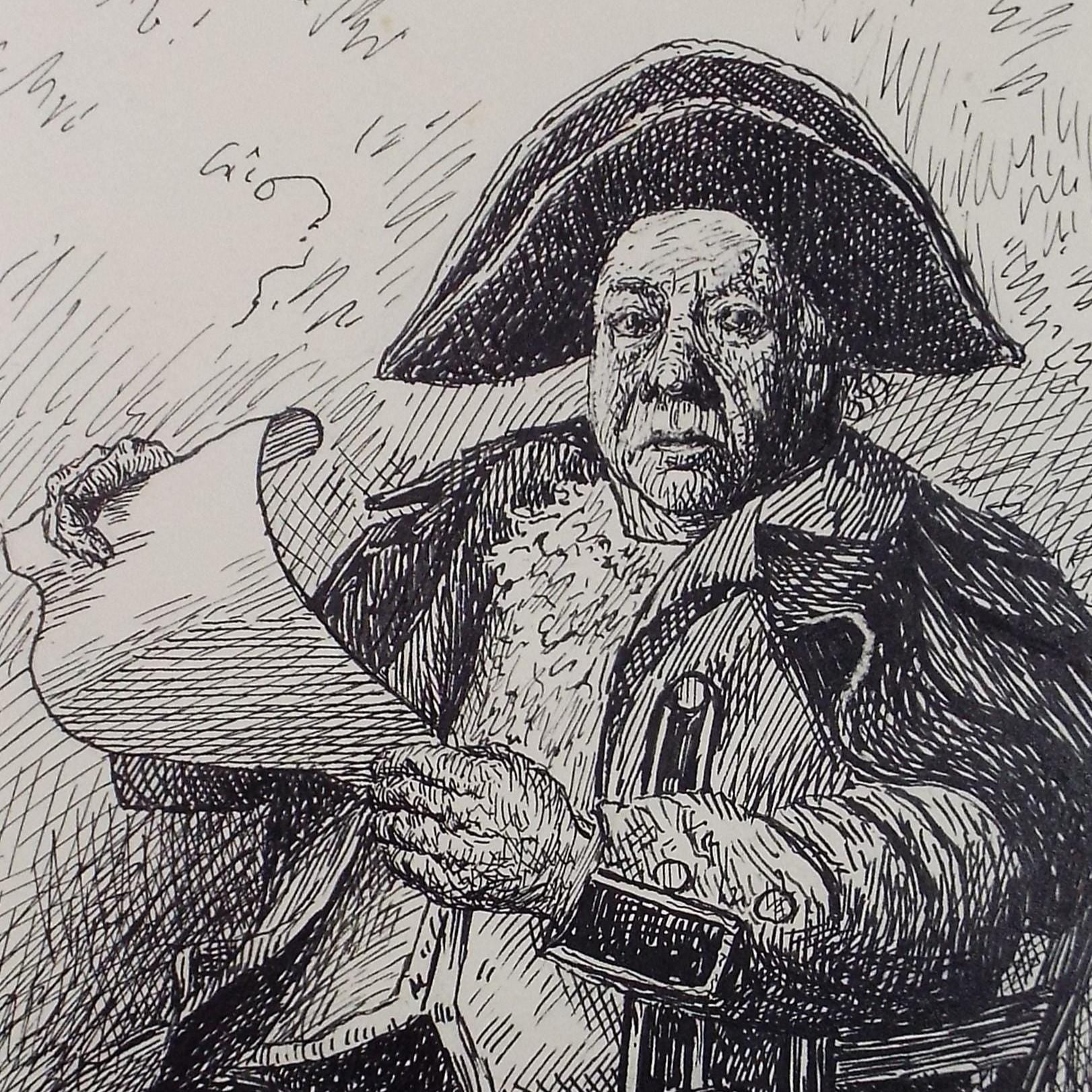 Original Pen & Ink drawing, 'Town Crier', S A Southern, Circa 1900