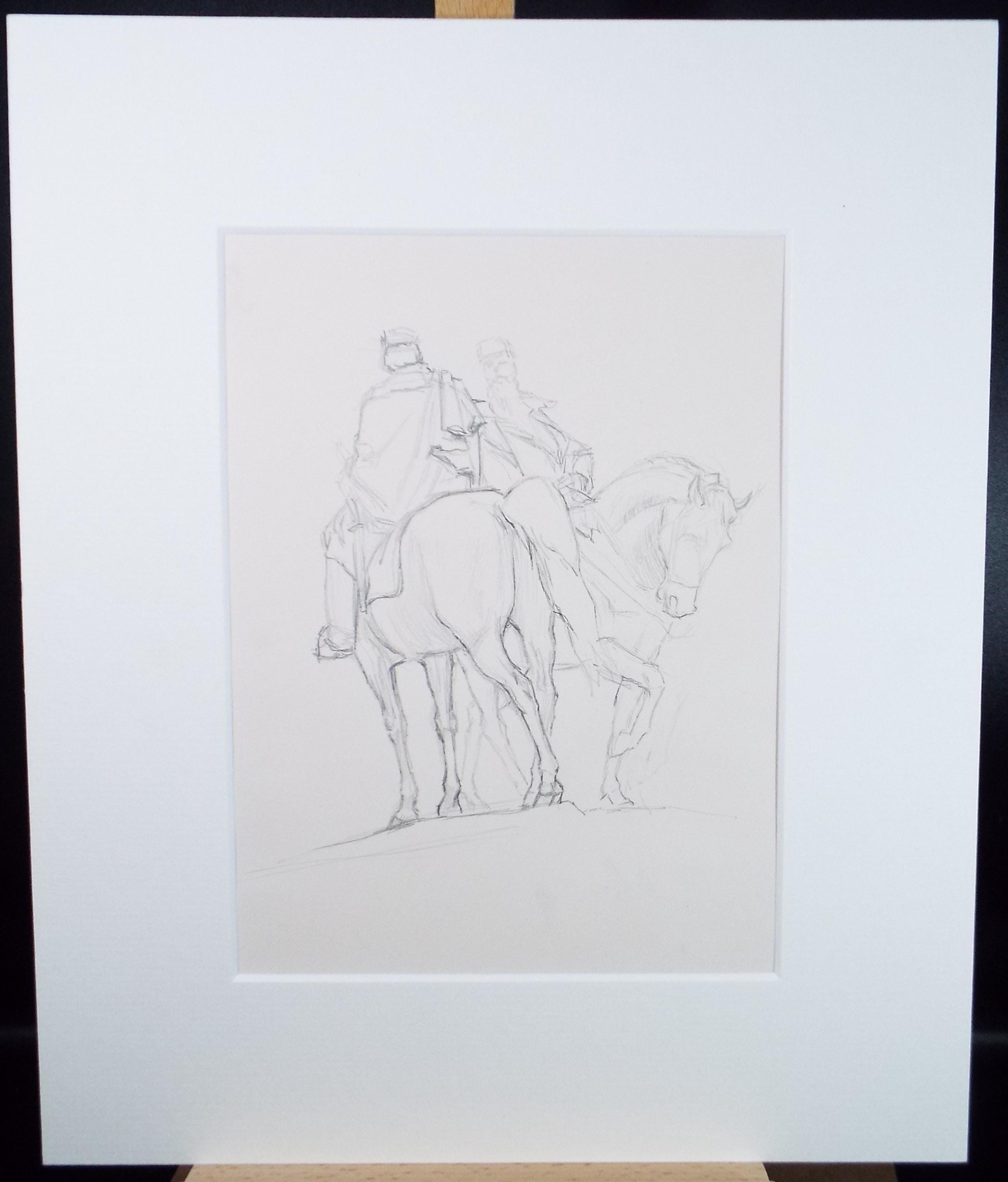 Pencil drawing 'Mounted Legionnaires', Pauline Plummer (b1933), Circa 1970's