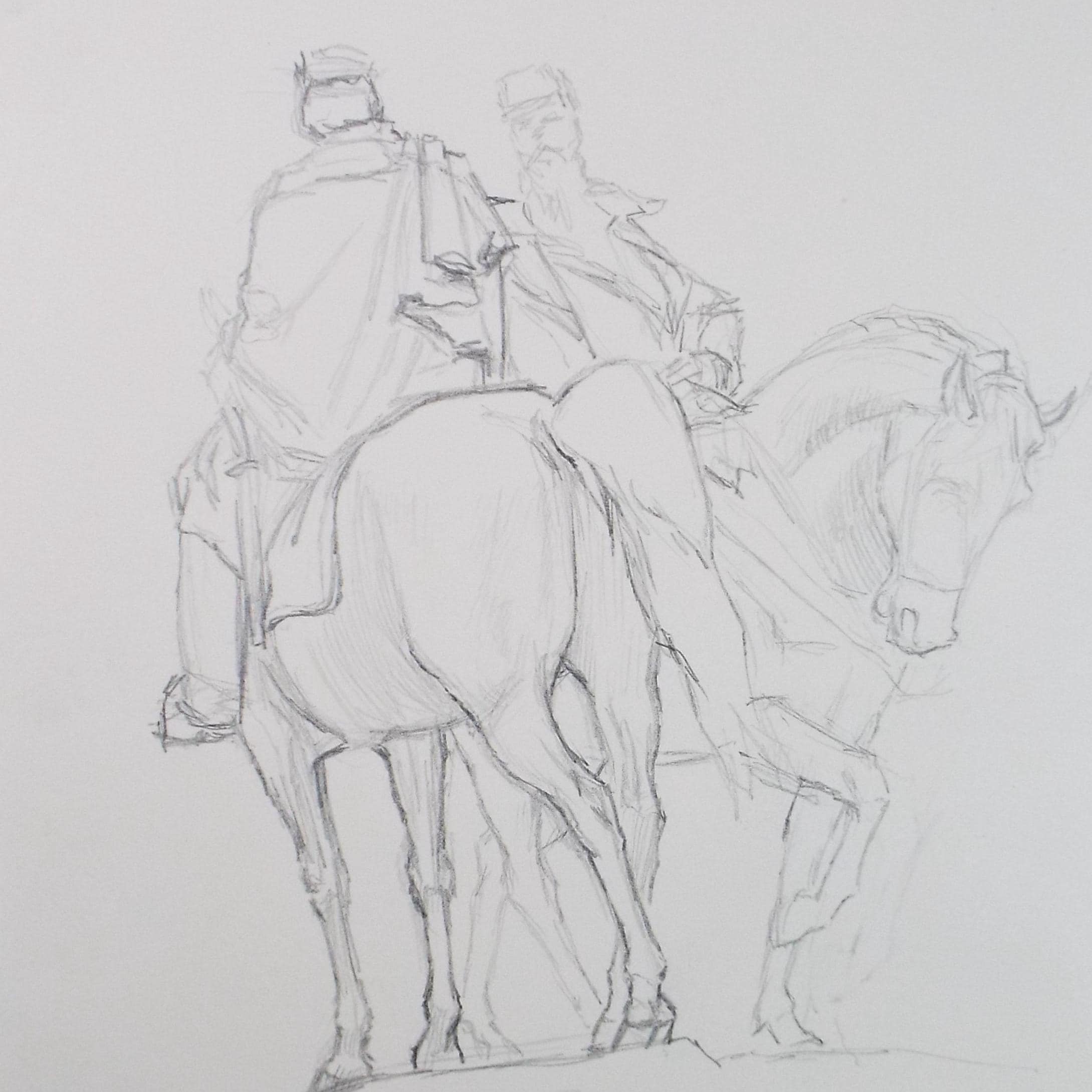 Pencil drawing 'Mounted Legionnaires', Pauline Plummer (b1933), Circa 1970's