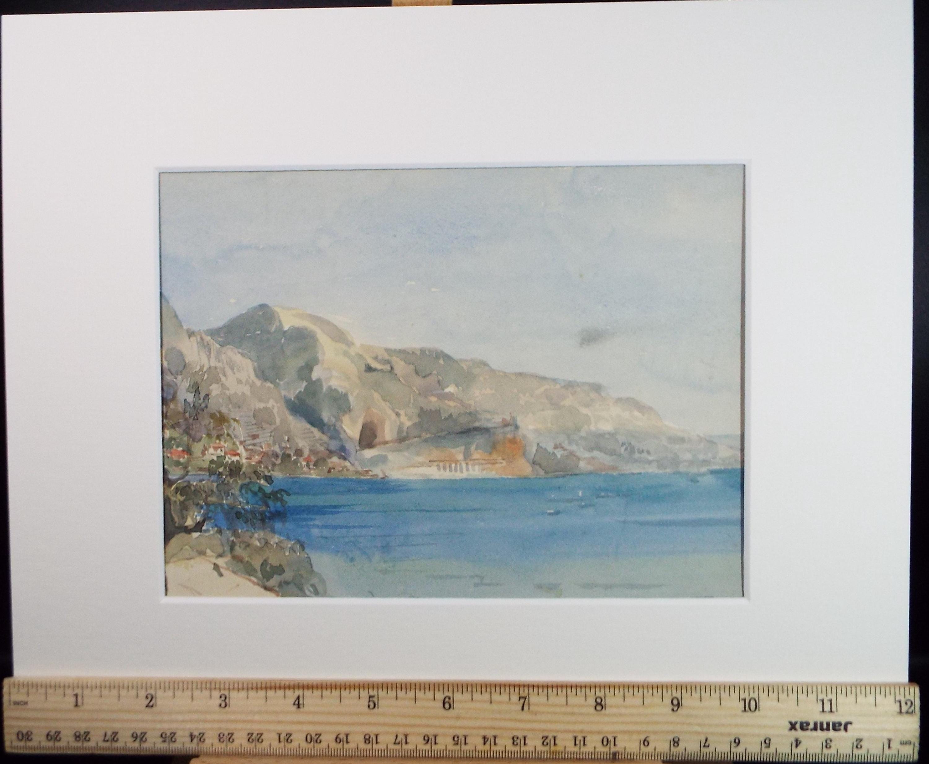 Original Watercolour, 'Italian Coast', Artist Unknown, Circa 1900
