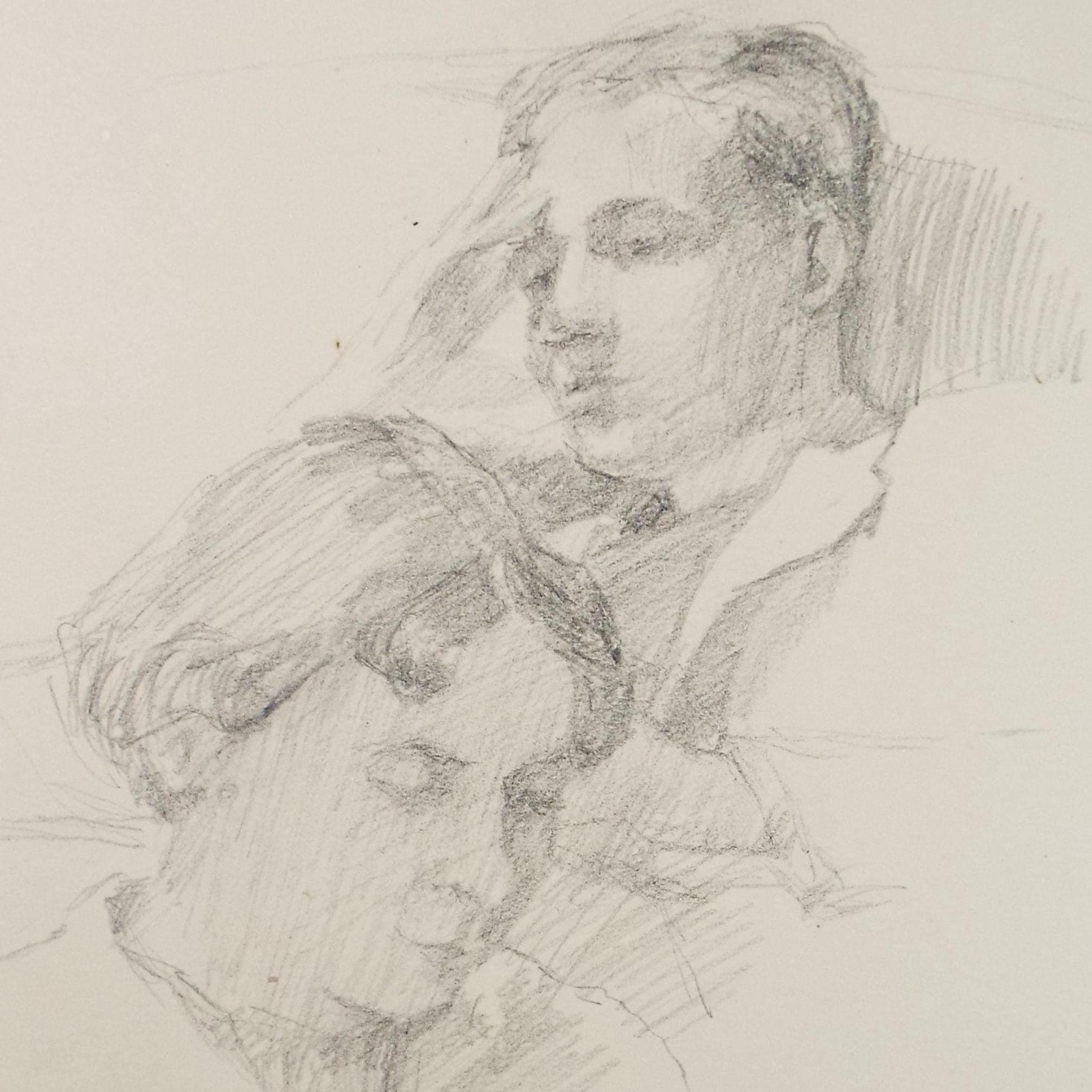 Pencil drawing 'Two Figures', Pauline Plummer (b1933), Circa 1950's