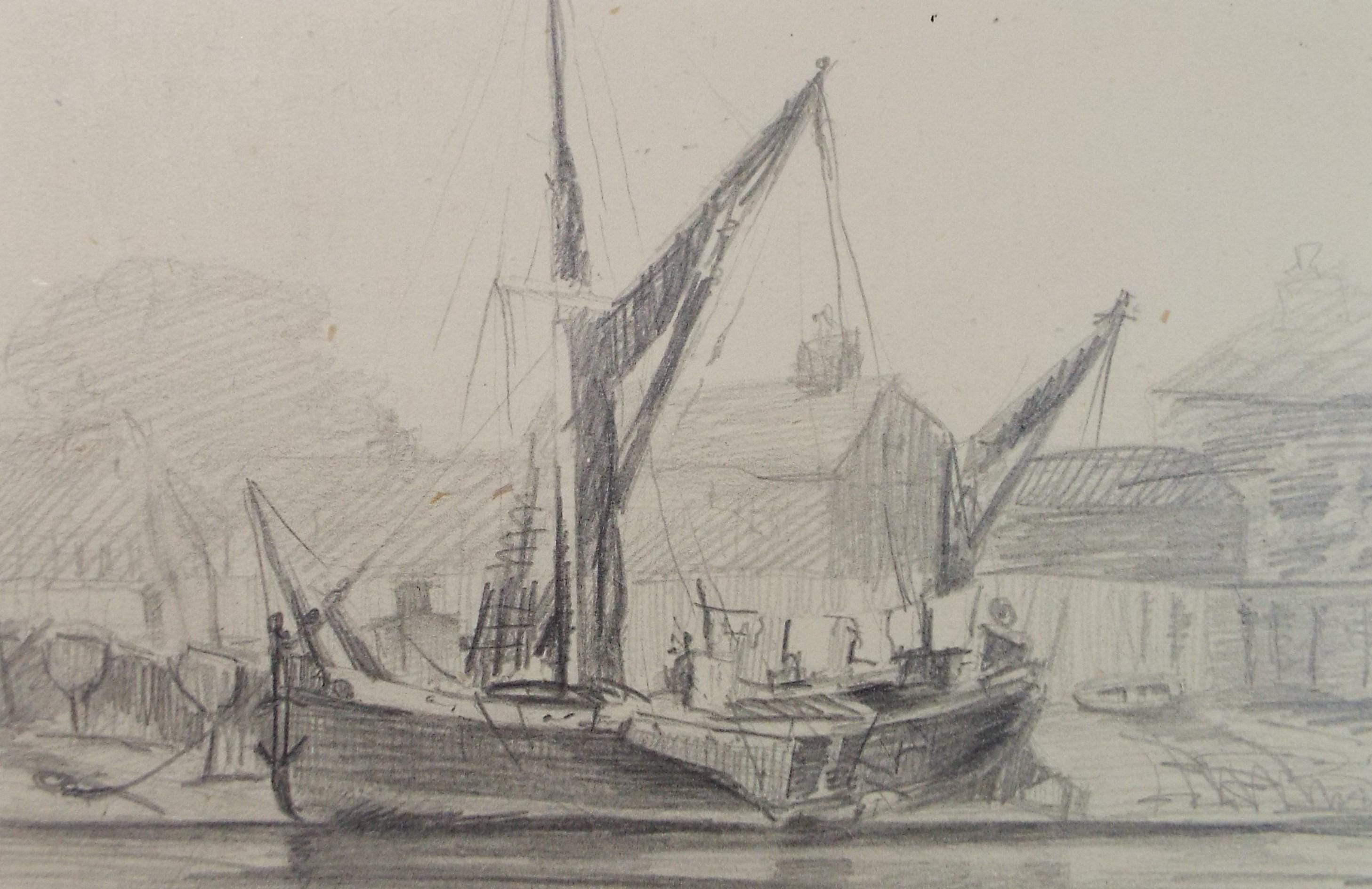 Original Pencil Sketch: 'Sailing Barge' - 1950s Nautical Art