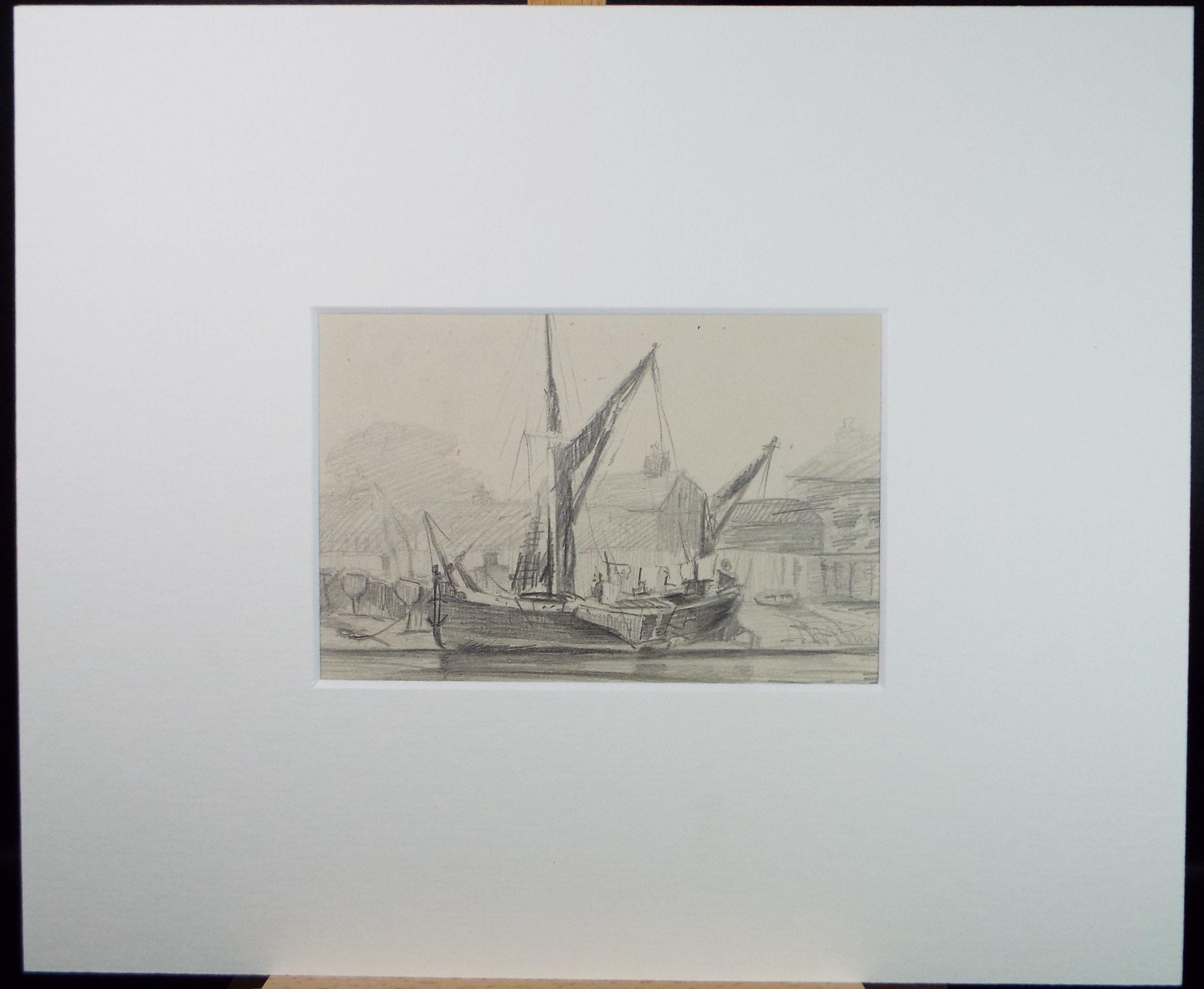 Original Pencil Sketch: 'Sailing Barge' - 1950s Nautical Art