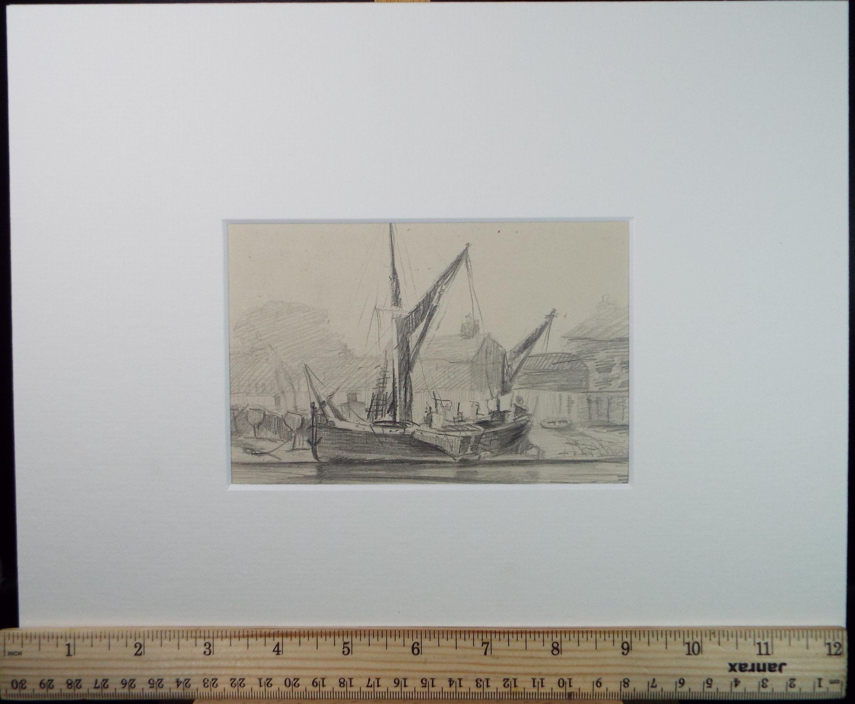 Original Pencil Sketch: 'Sailing Barge' - 1950s Nautical Art