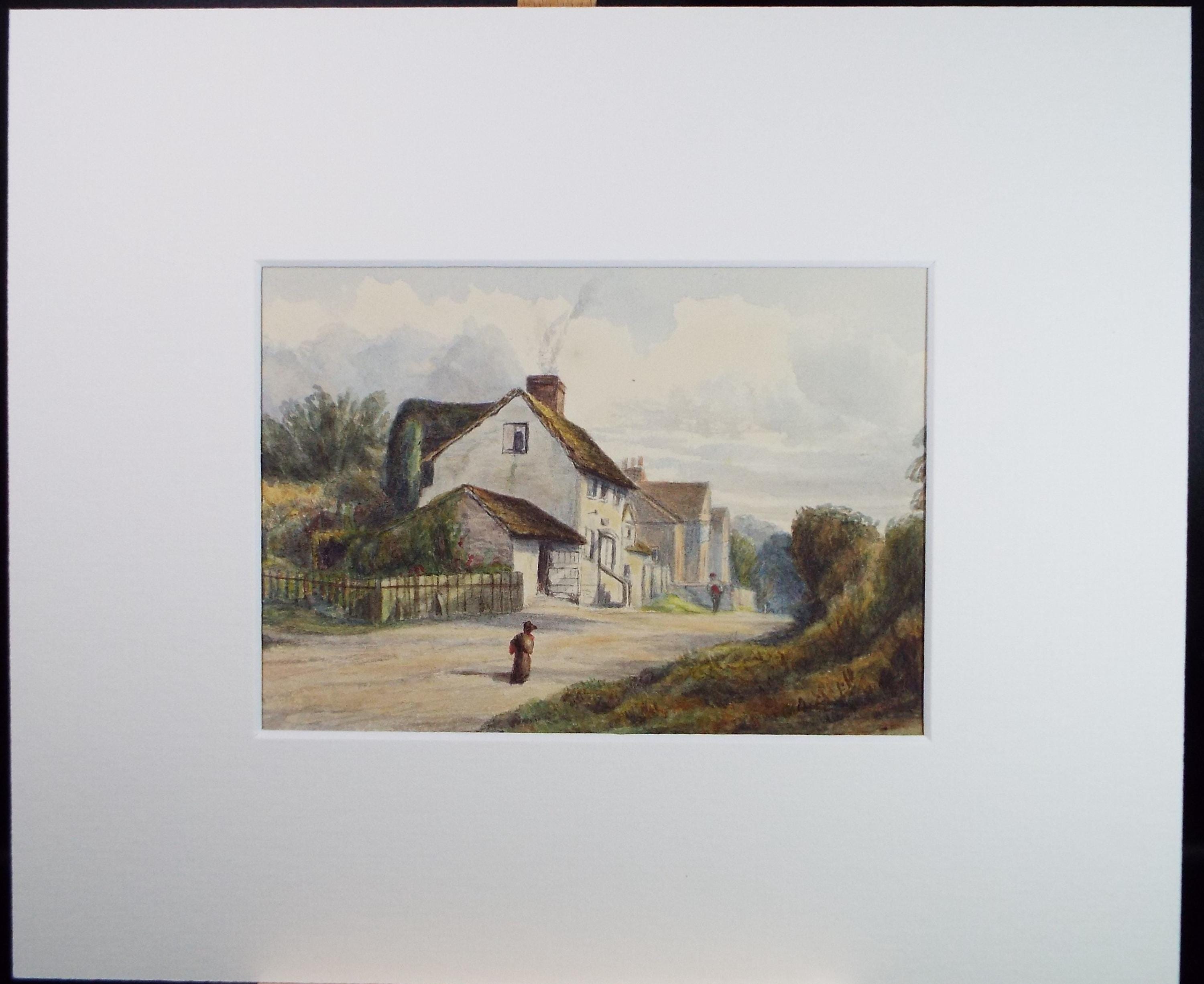 Original Watercolour on Paper, 'Street with Figures, Circa 1890