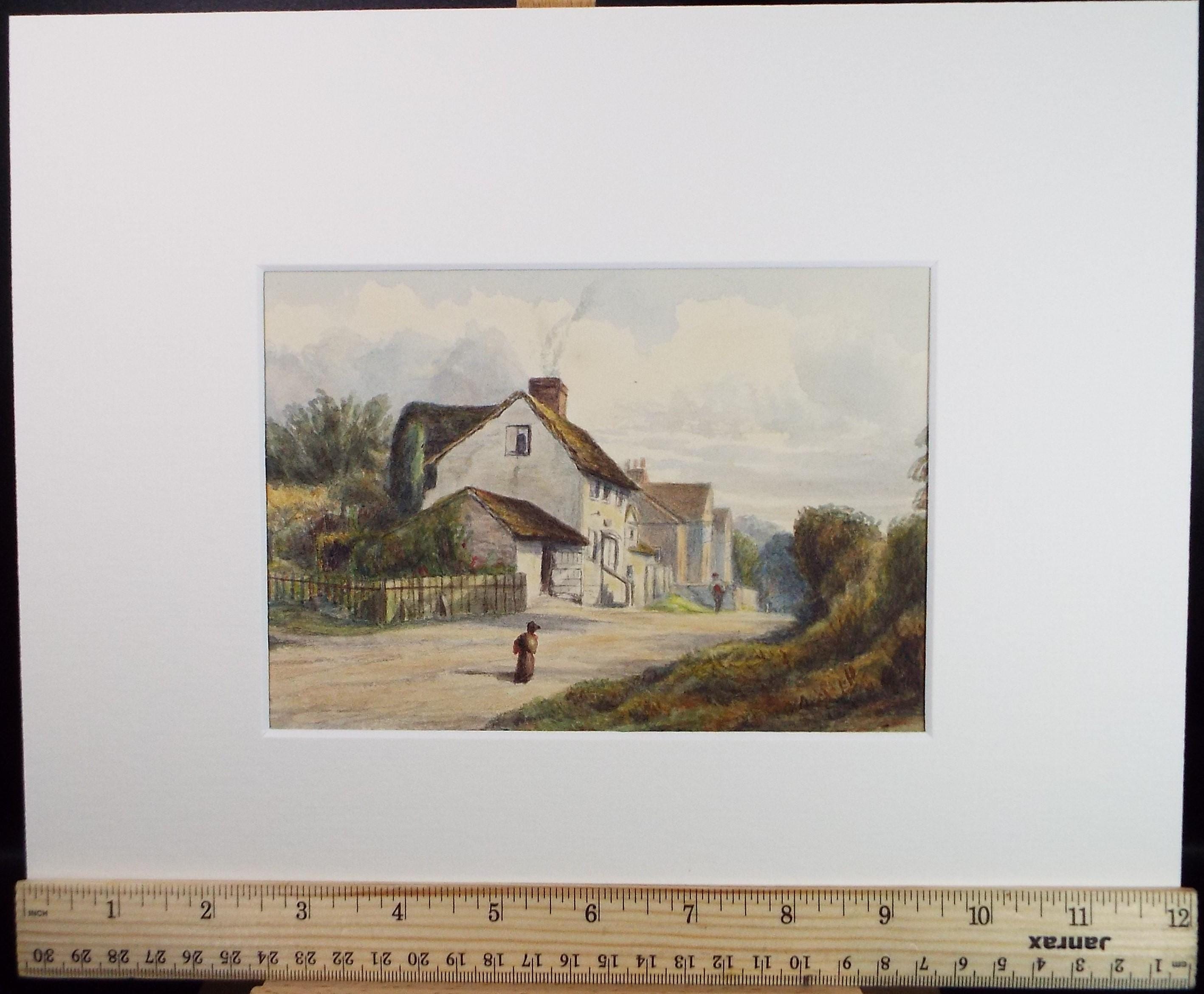 Original Watercolour on Paper, 'Street with Figures, Circa 1890