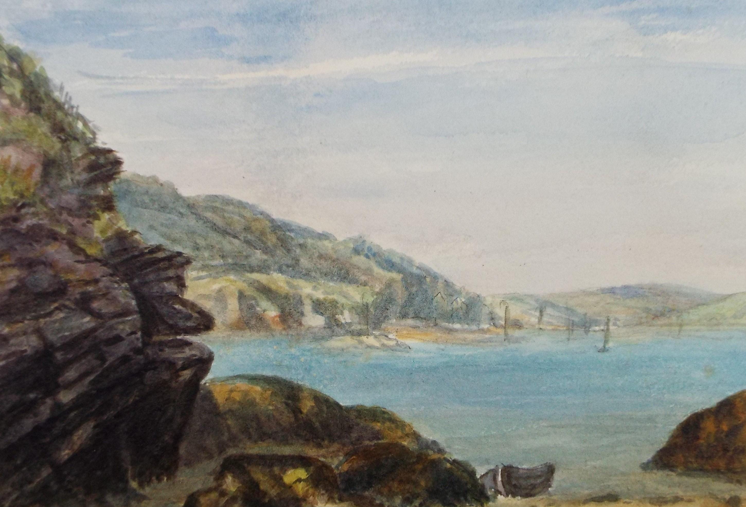 Original Watercolour on Paper, 'Rocky Coast with boats', Circa 1890