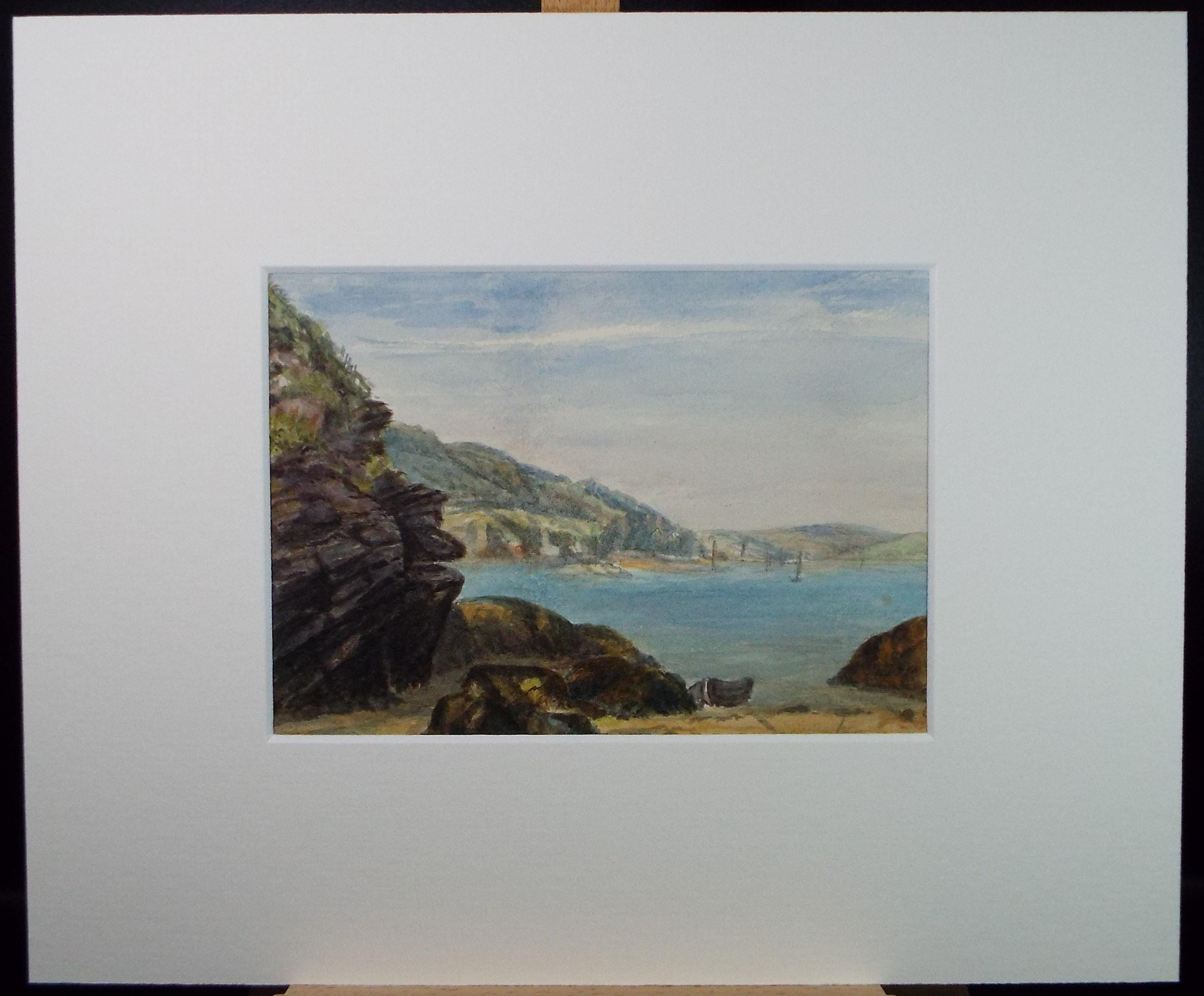 Original Watercolour on Paper, 'Rocky Coast with boats', Circa 1890