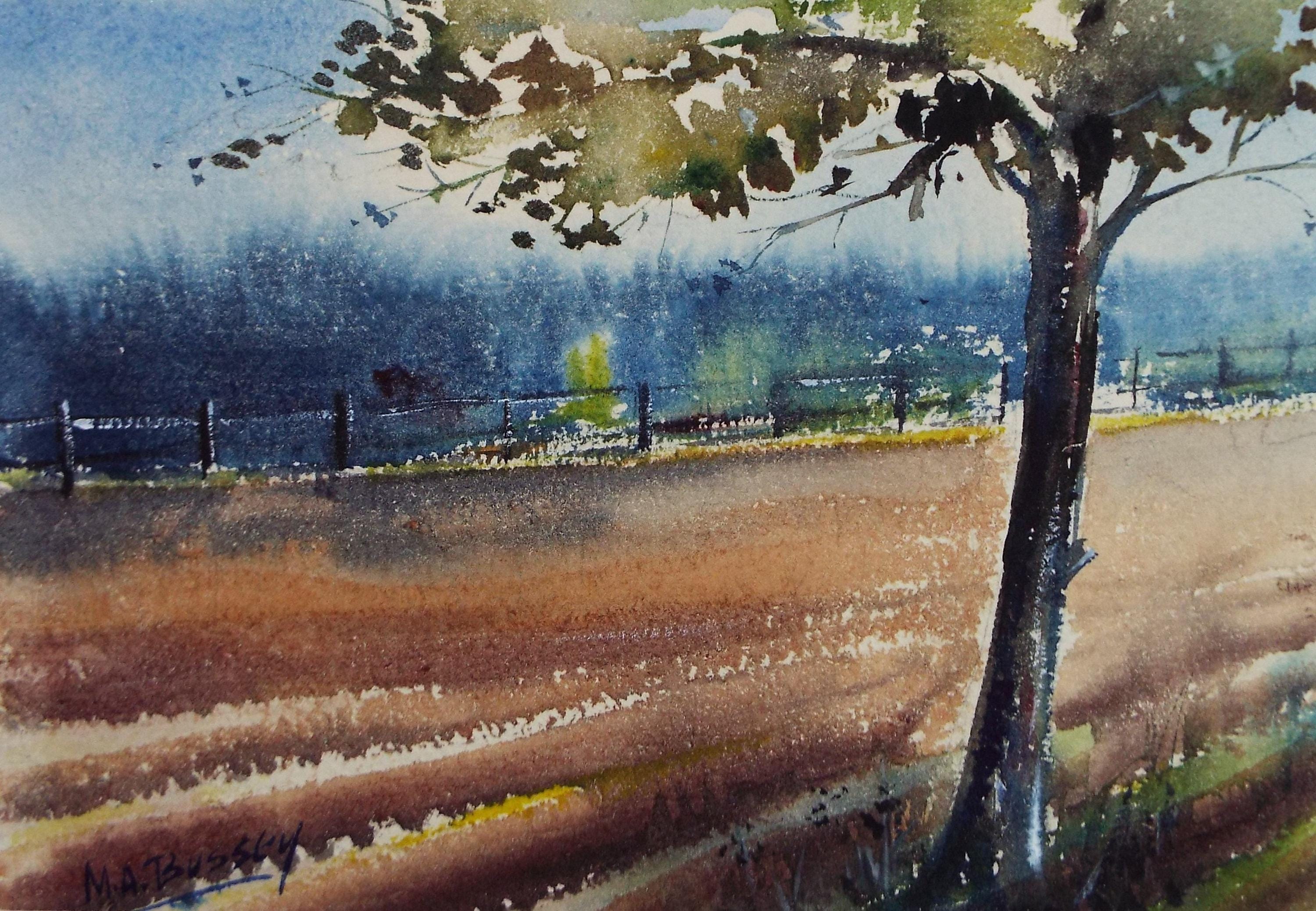 Original Watercolour, 'Ploughed Field', Michael A. Bussey, circa 1950s
