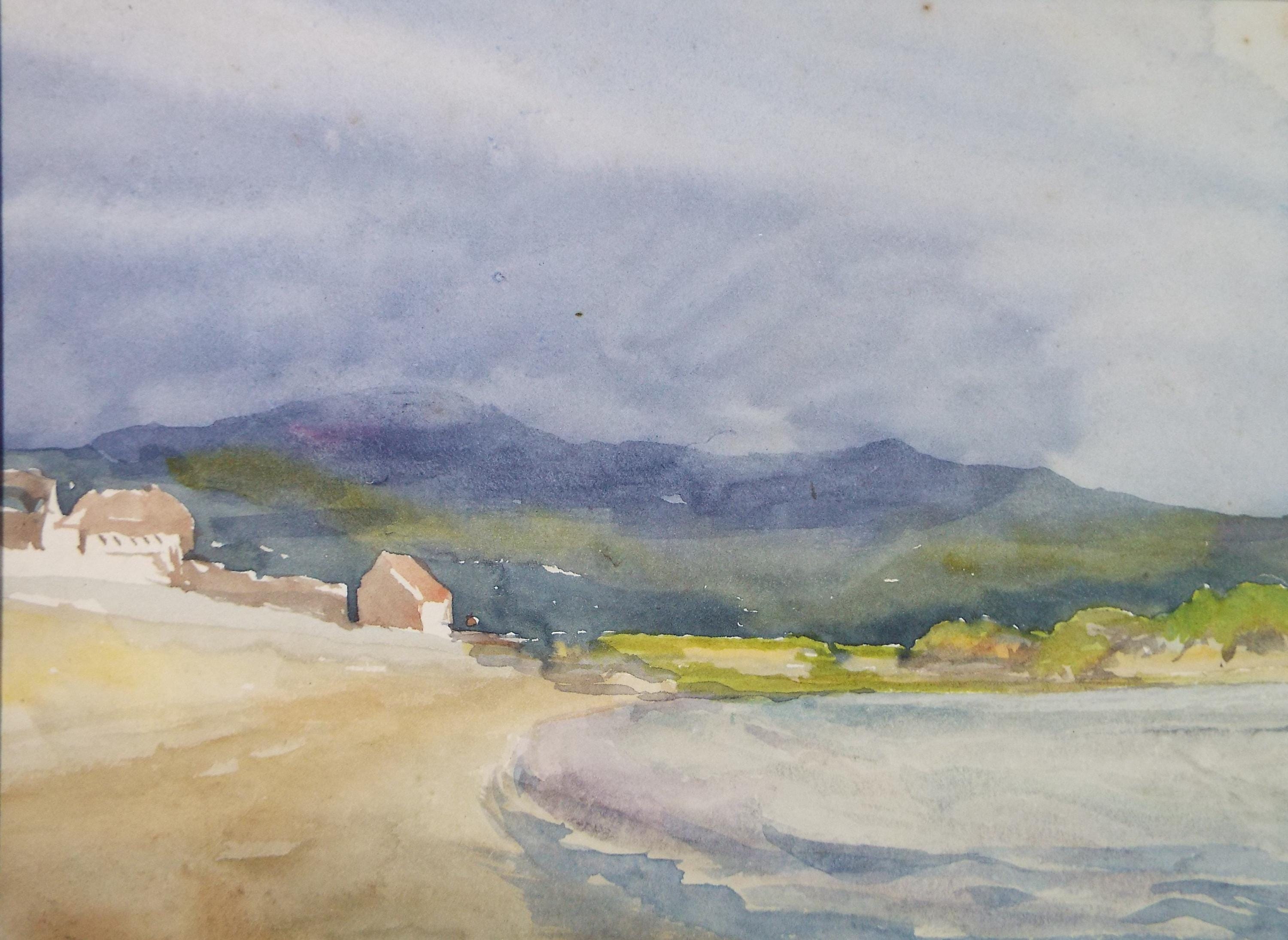 Original Watercolour, 'Coastal Village', Circa 1920's, Artist Unknown