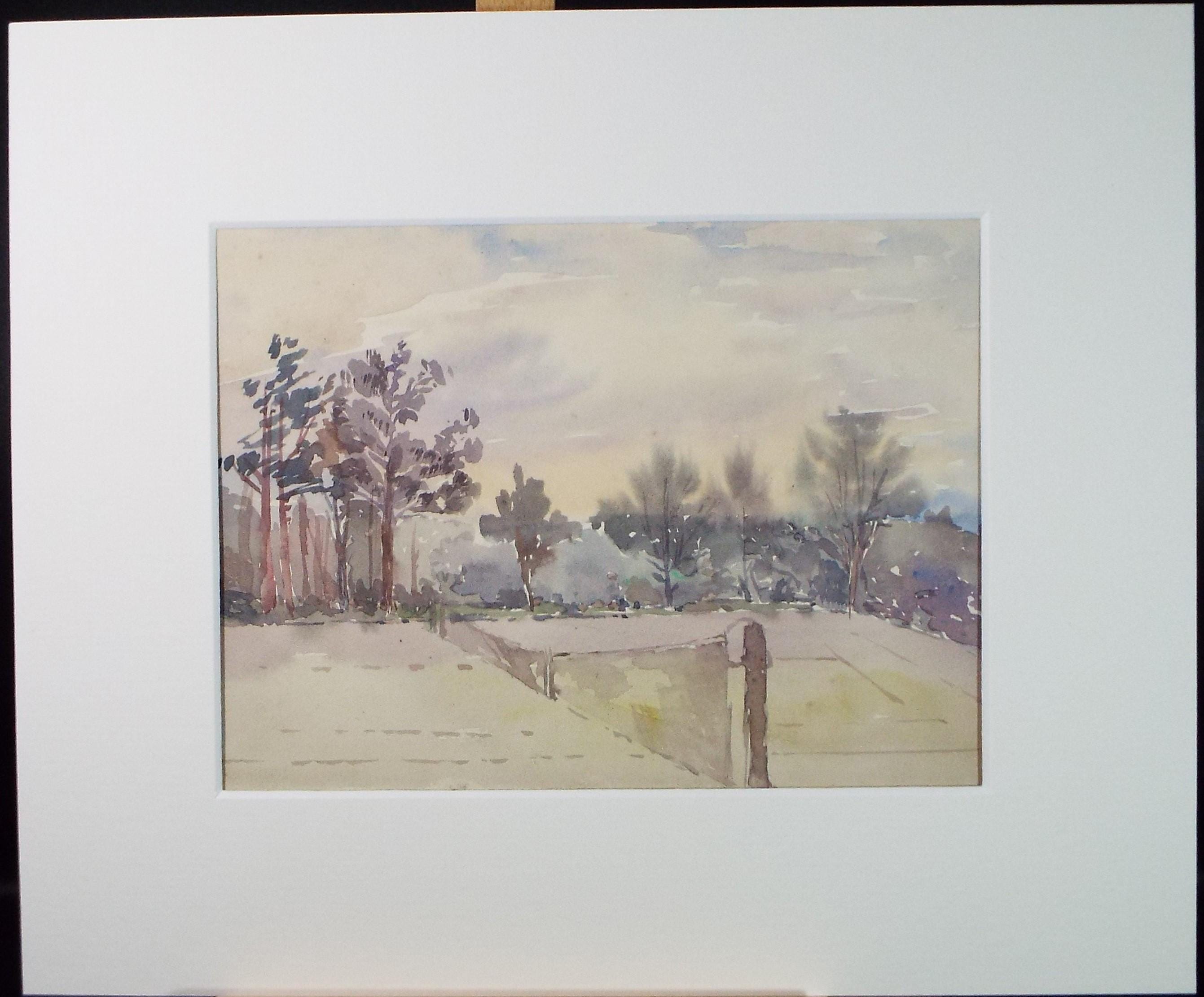 Original Watercolour, 'Tennis Court', Dated 1908, Artist Unknown