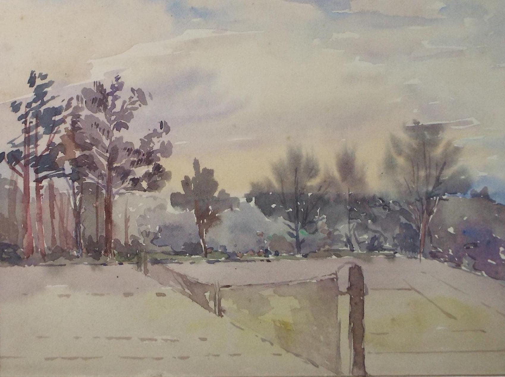 Original Watercolour, 'Tennis Court', Dated 1908, Artist Unknown