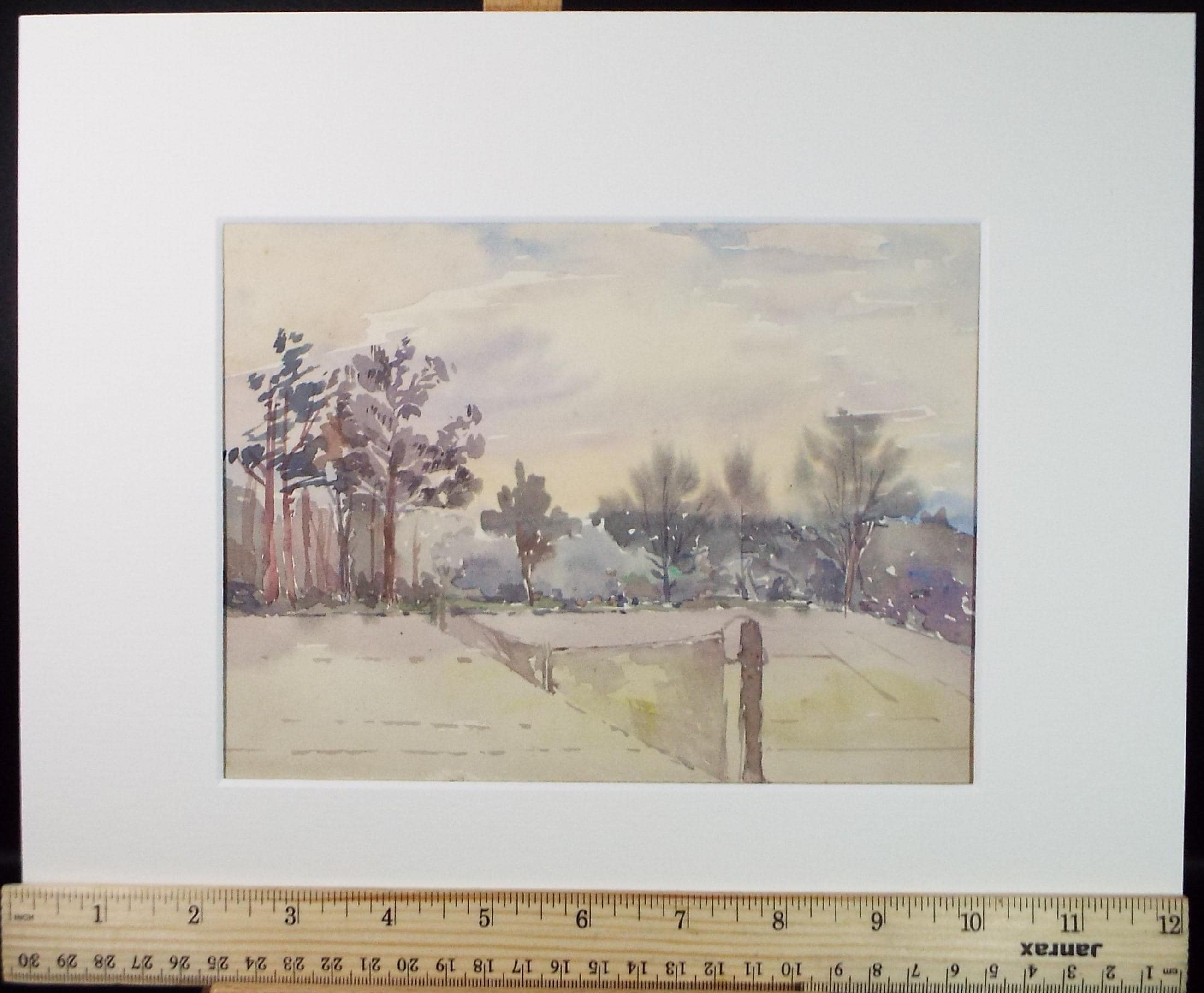 Original Watercolour, 'Tennis Court', Dated 1908, Artist Unknown