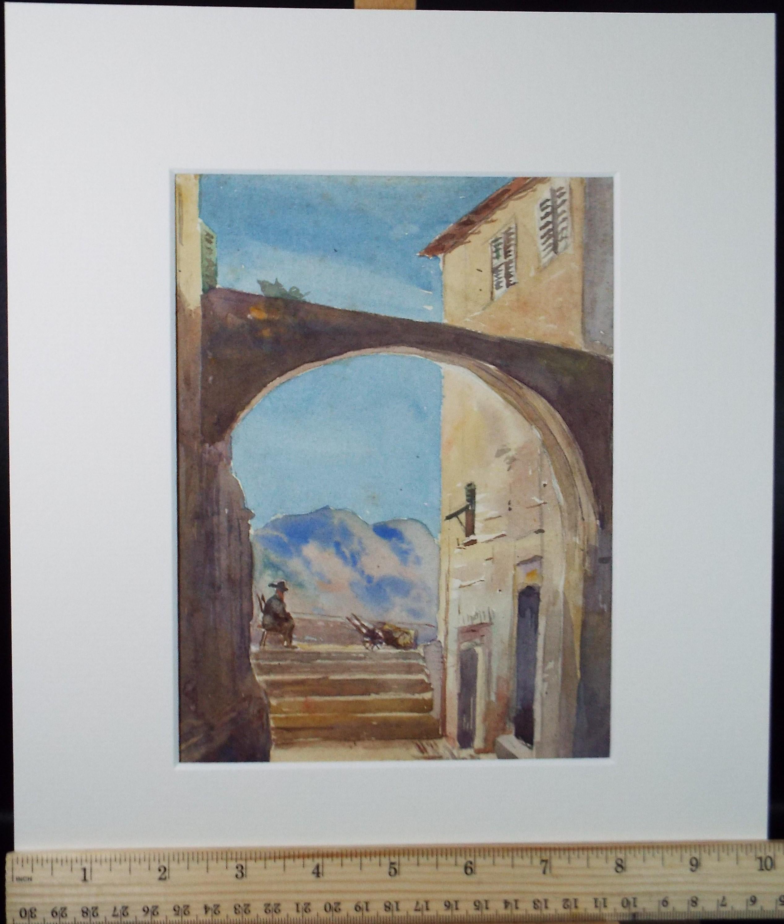 Original Watercolour, circa 1908, 'Menton', Artist Unknown