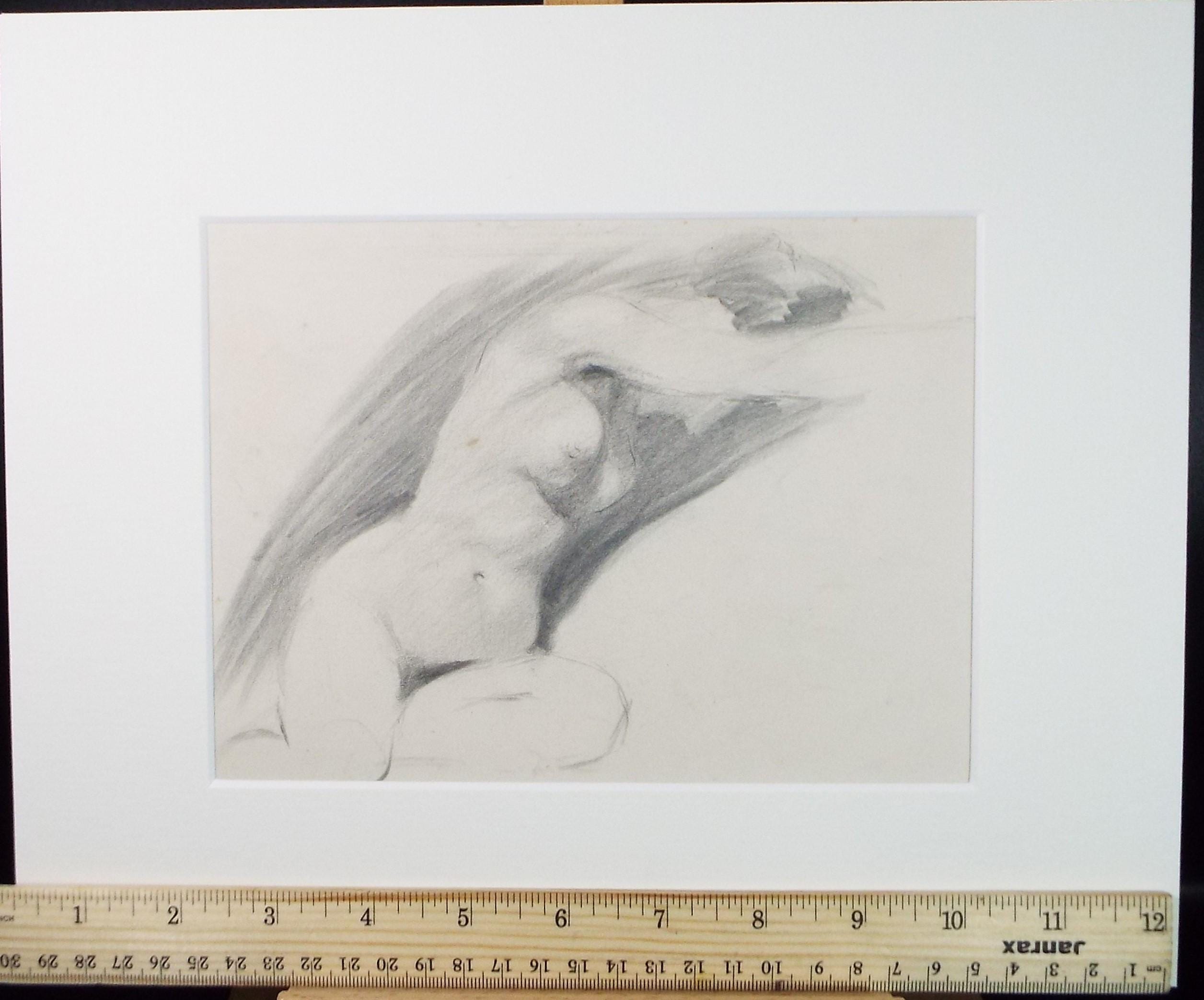 Original Pencil Drawing, 'Female Nude Life Study ', Dated 1901