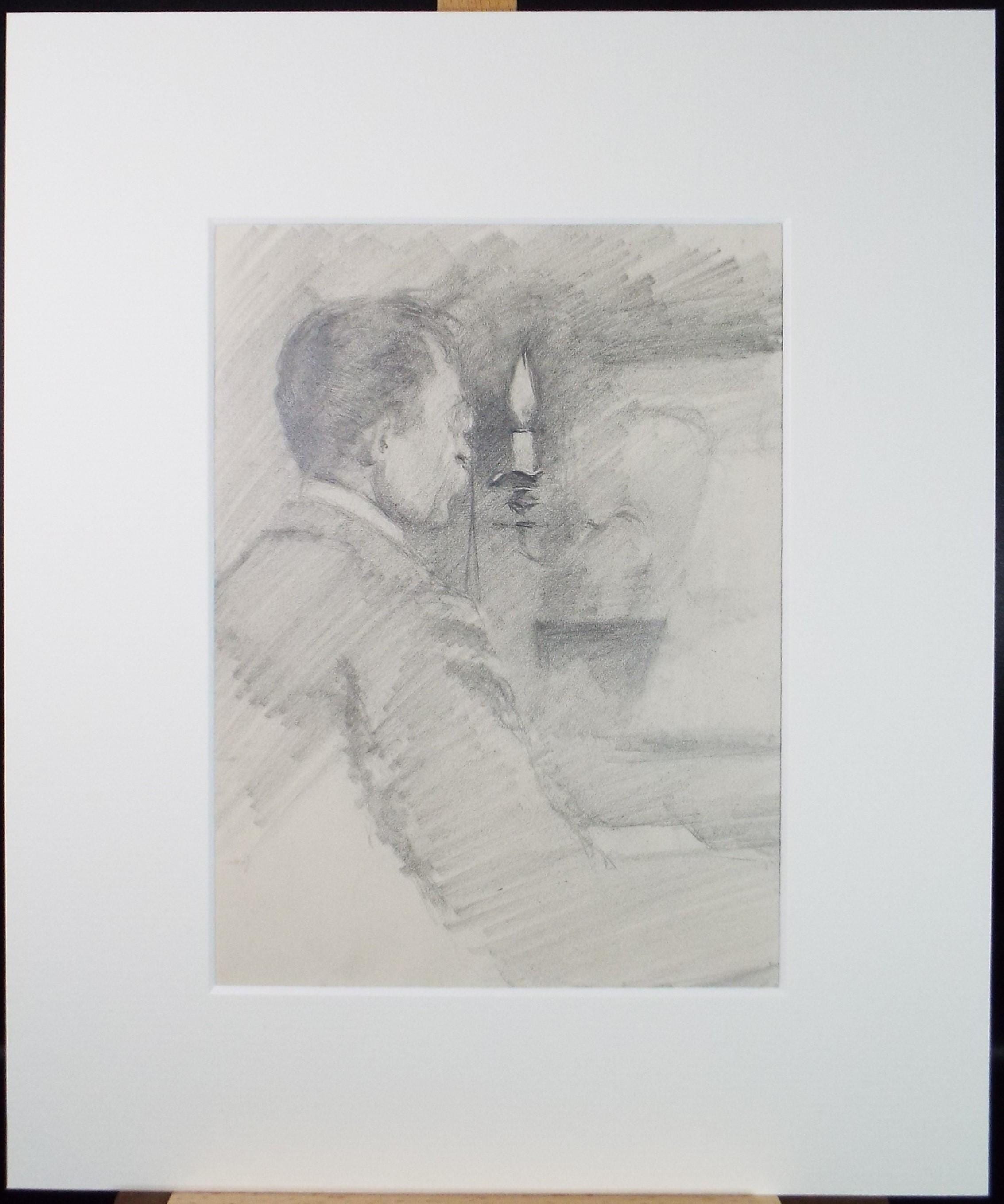 Original Pencil Drawing, 'Figure by Candlelight ', circa 1904