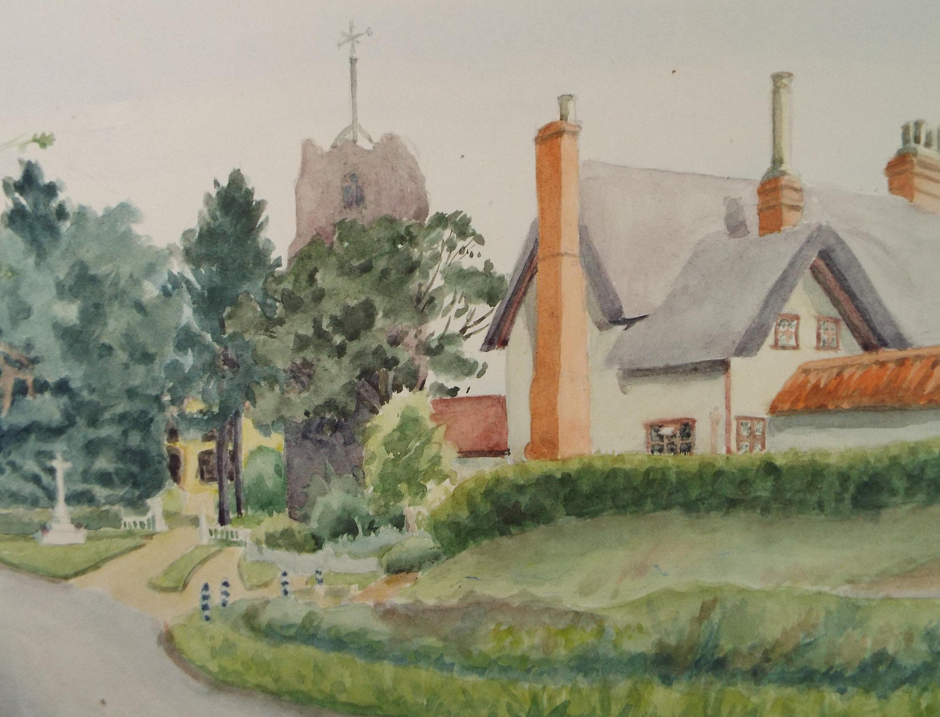 Original Watercolour Painting: Village Lane by Pauline Plummer, 1950s