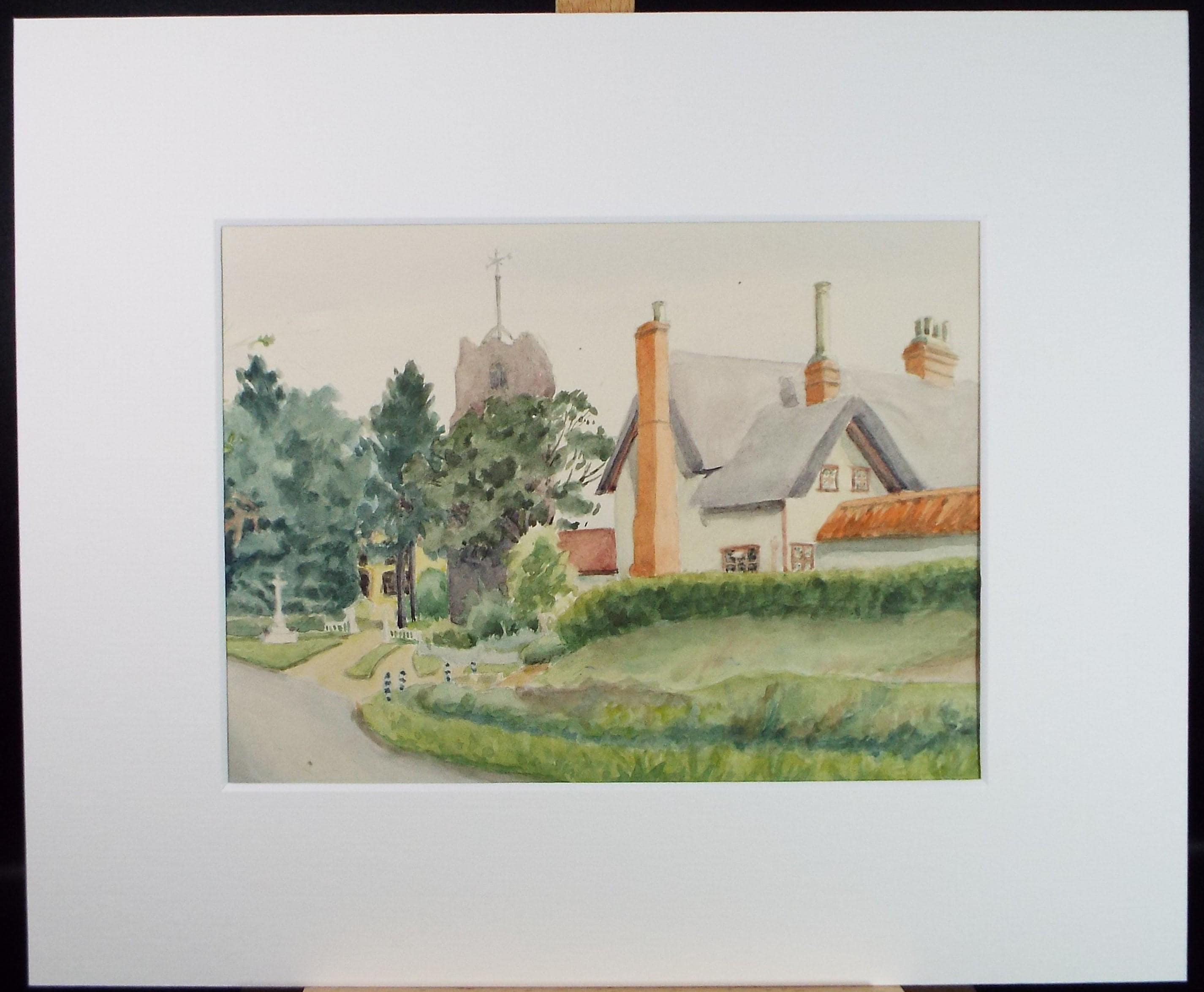 Original Watercolour Painting: Village Lane by Pauline Plummer, 1950s
