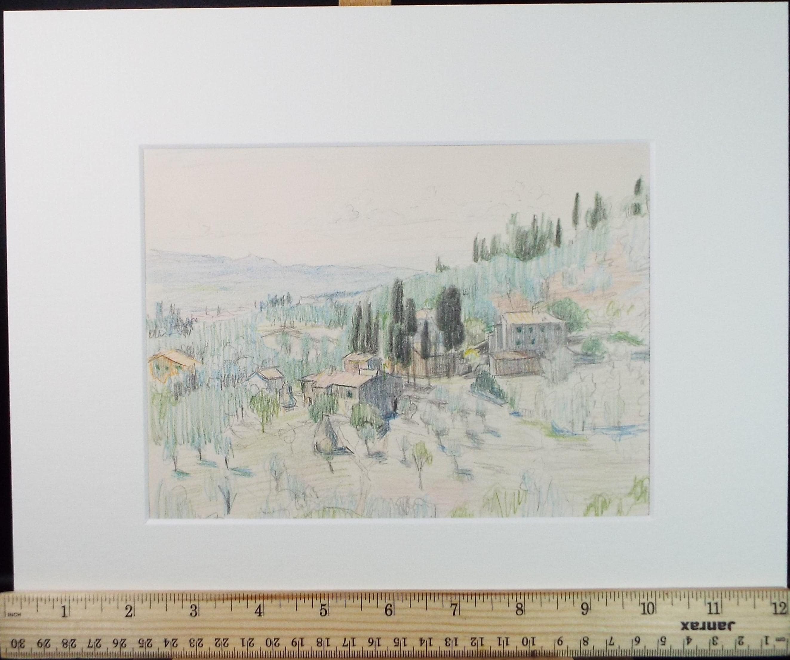 Original Pencil drawing, 'Italian Landscape', Circa 1970s, Pauline Plummer