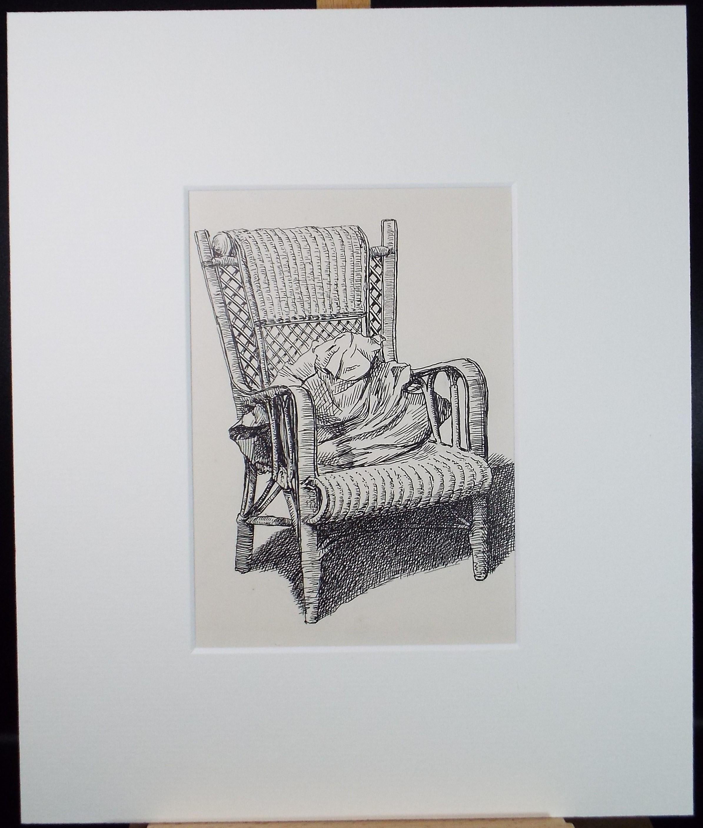 Original Pen & ink Sketch, 'Study of a cane chair', S A Southern, Dated 1909