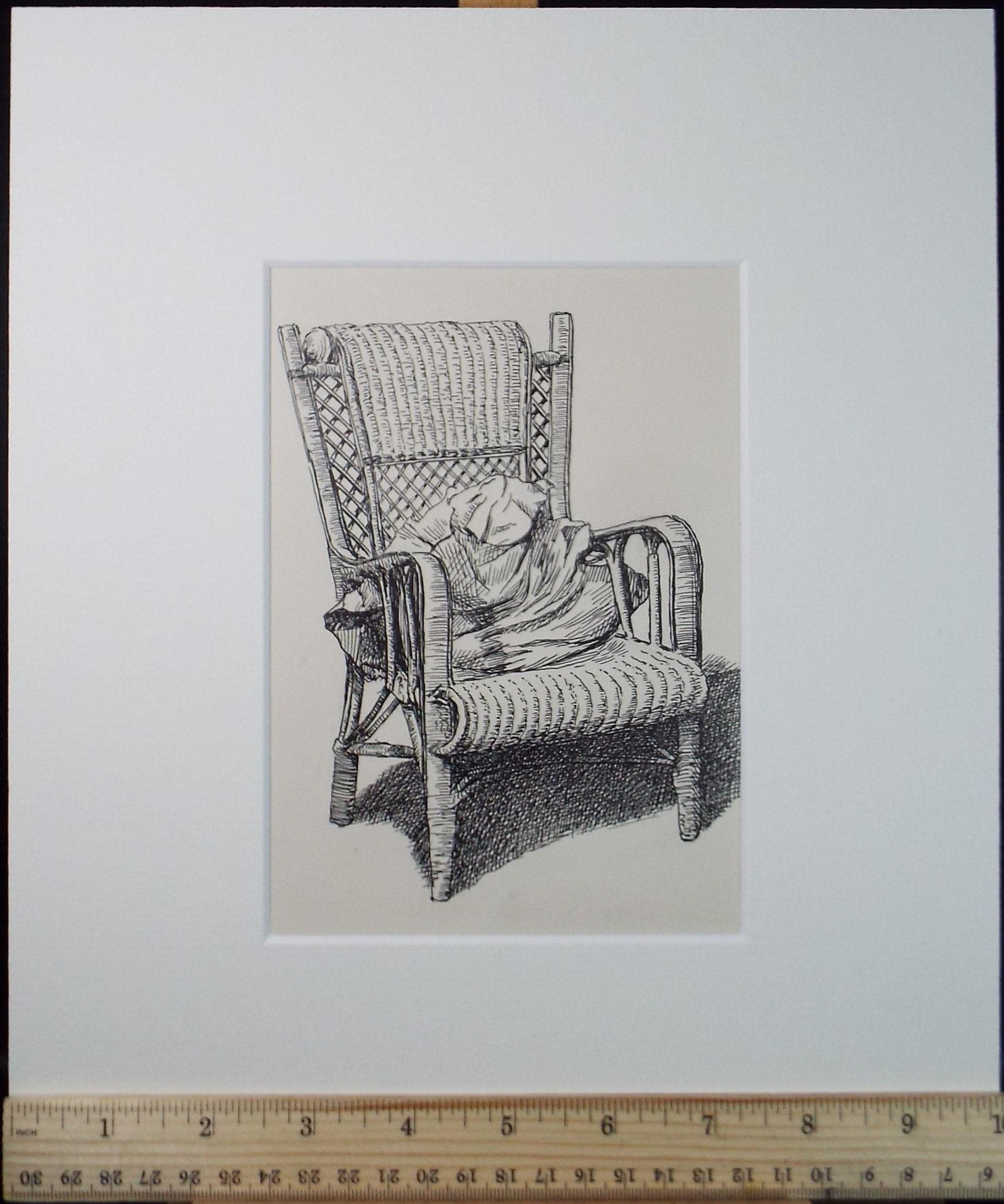 Original Pen & ink Sketch, 'Study of a cane chair', S A Southern, Dated 1909