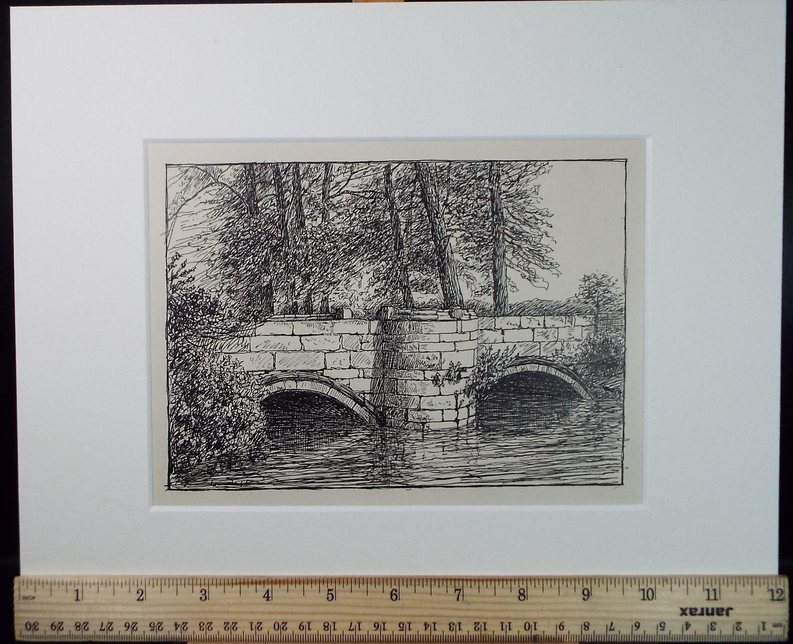 Original Pen & ink Sketch, 'Bridge - Plumnley, S A Southern, Dated 1909