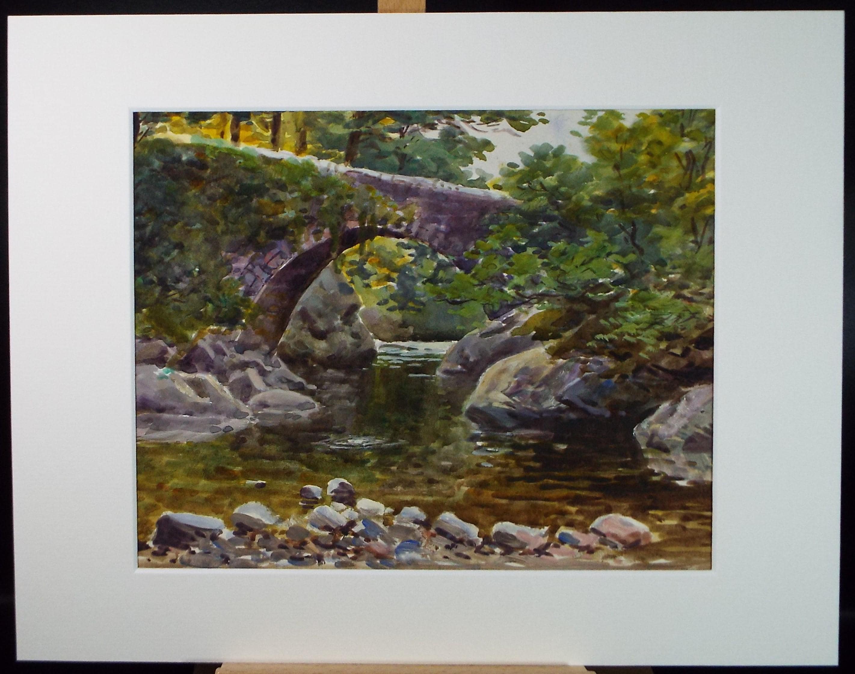 Original Watercolour, 'Bridge Over the River', unknown artist, early 20th Cen
