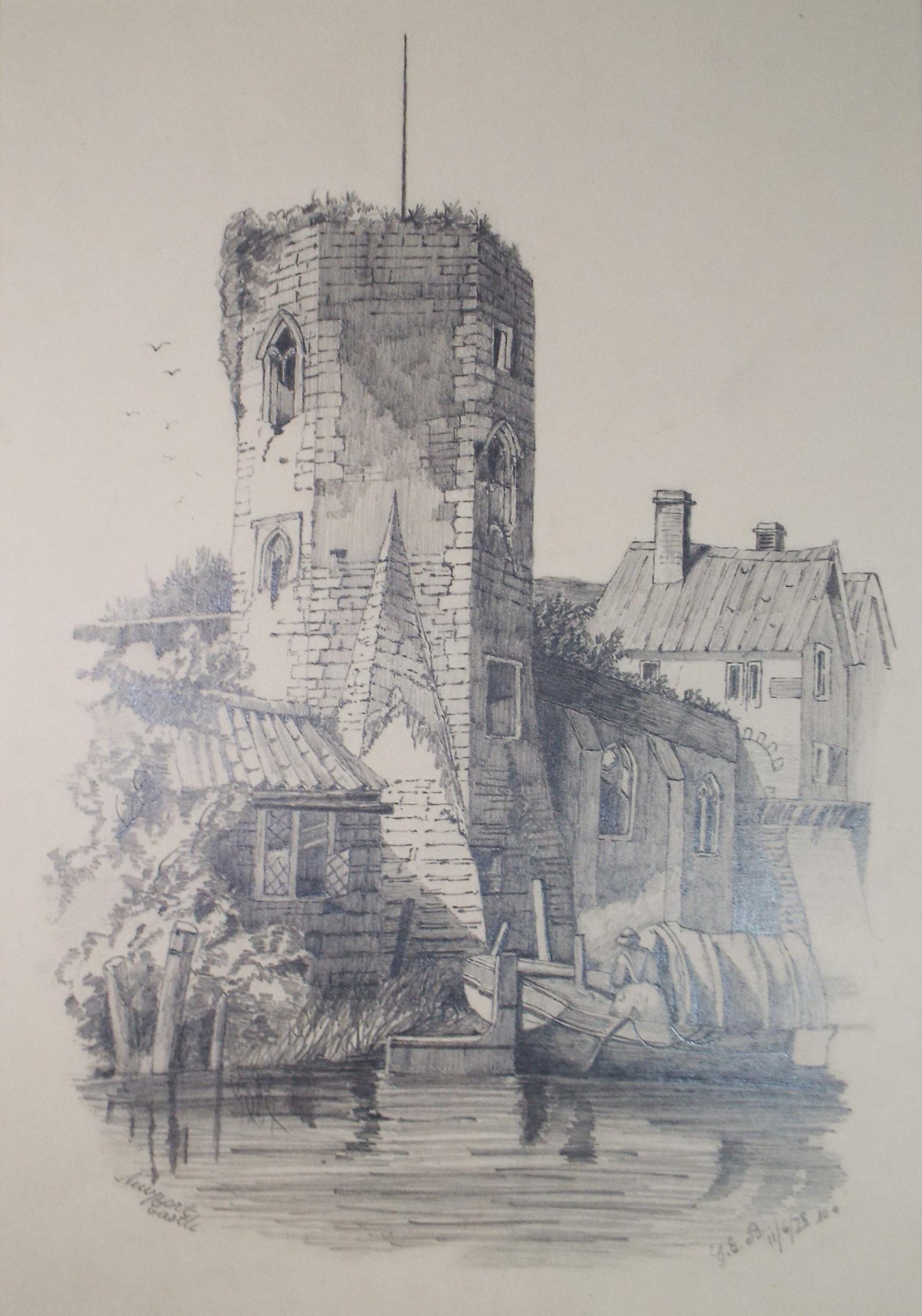 Pencil Drawing, 'Newport Castle', Dated 1878, Unknown Artist