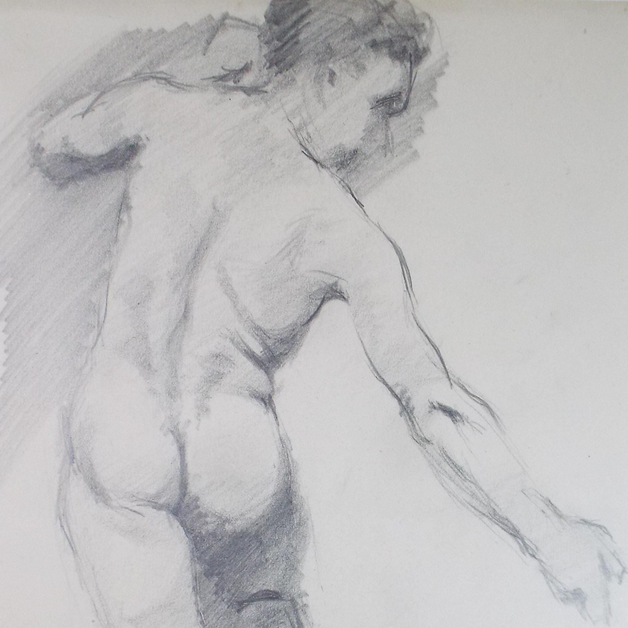 Original Pencil Drawing, 'Male Nude', Dated 1901