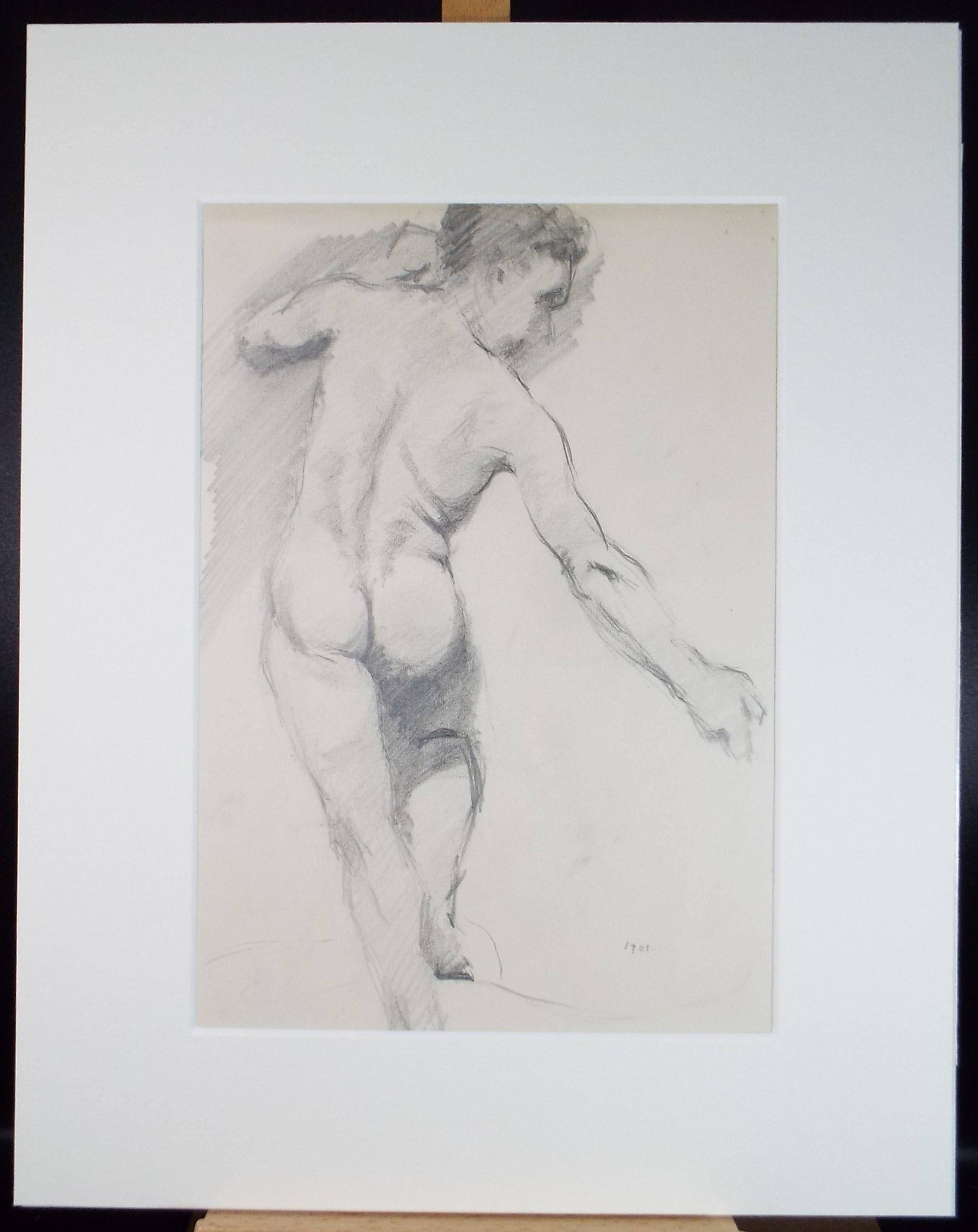 Original Pencil Drawing, 'Male Nude', Dated 1901