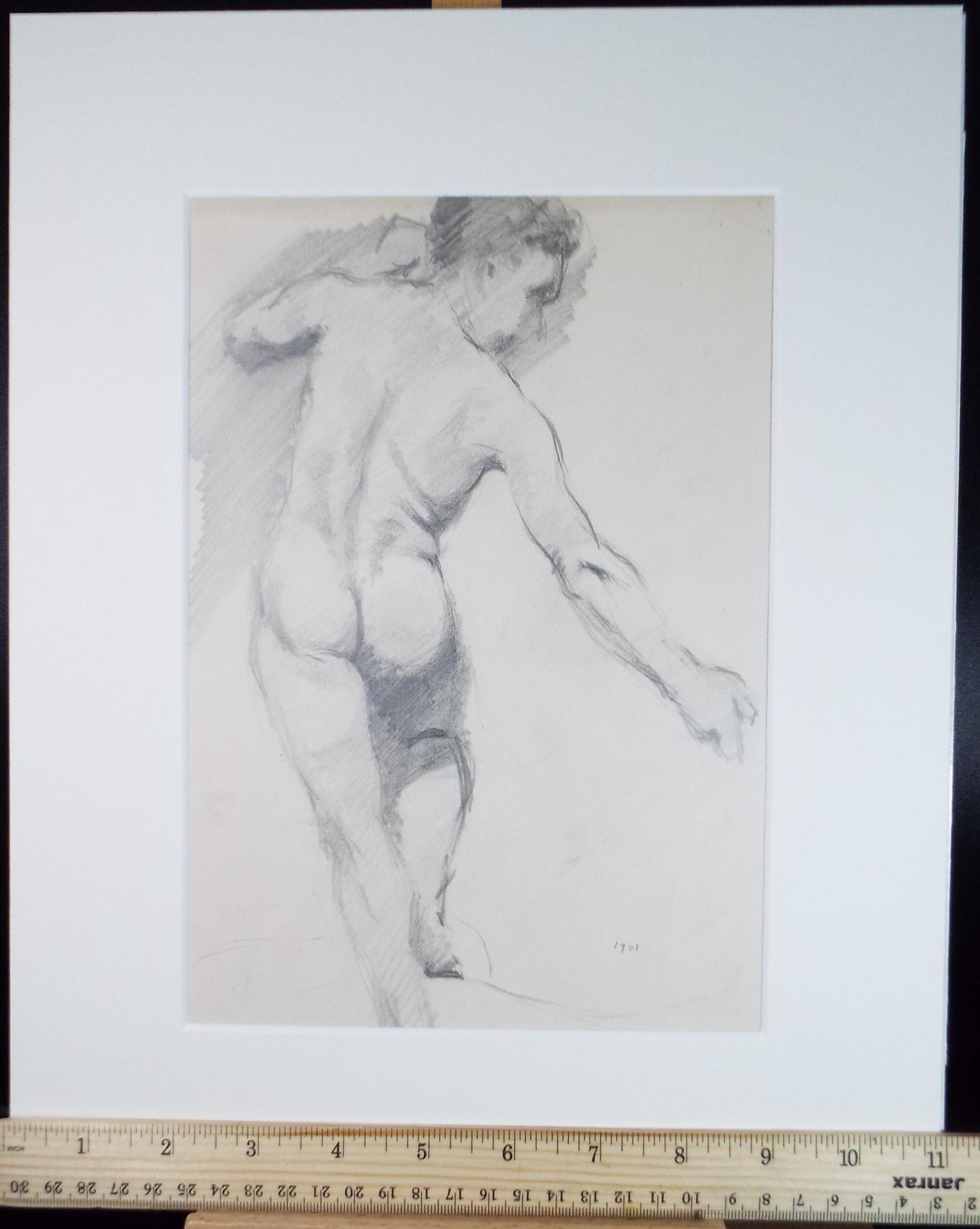 Original Pencil Drawing, 'Male Nude', Dated 1901