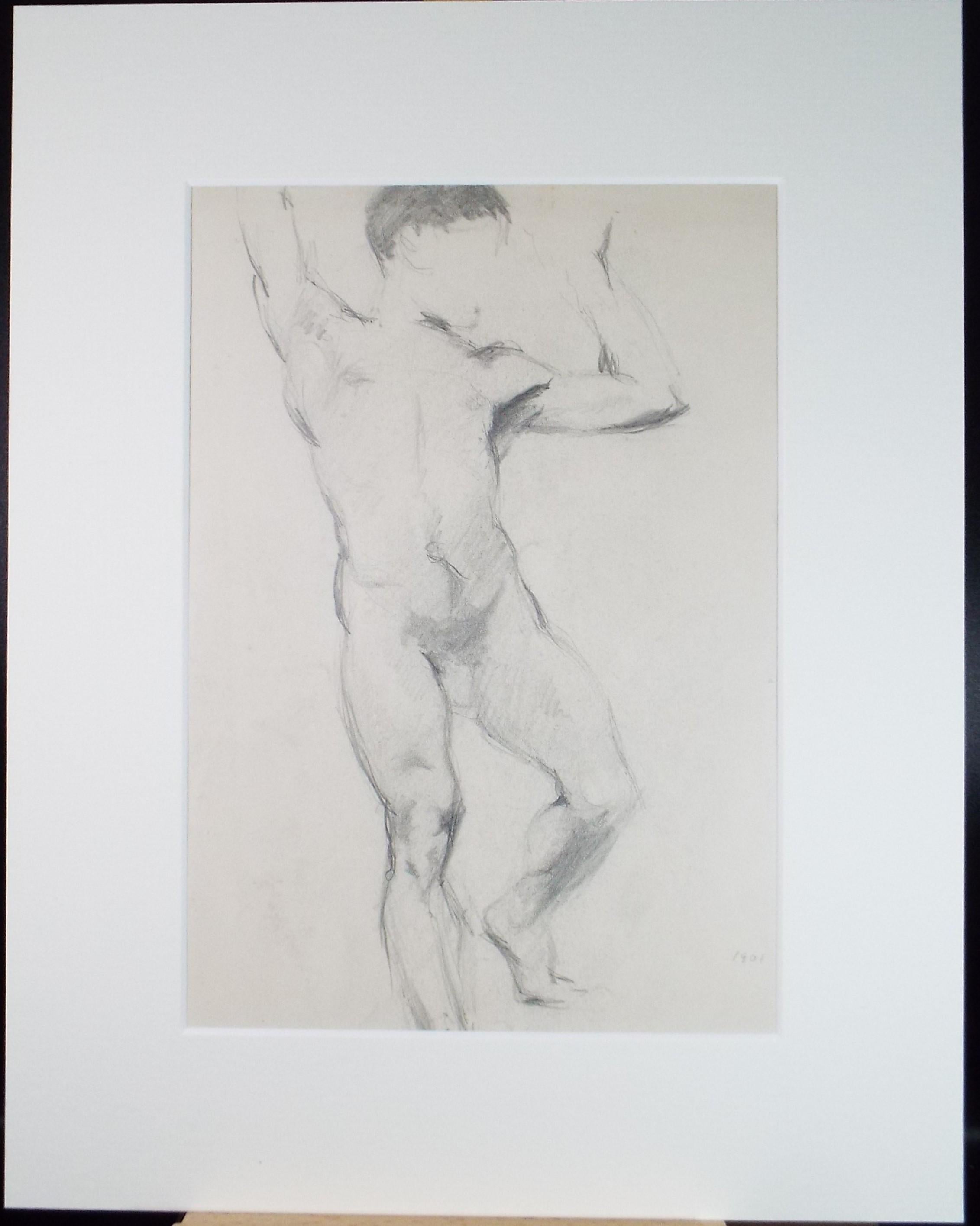 Original Pencil Drawing, 'Male Nude', Dated 1901