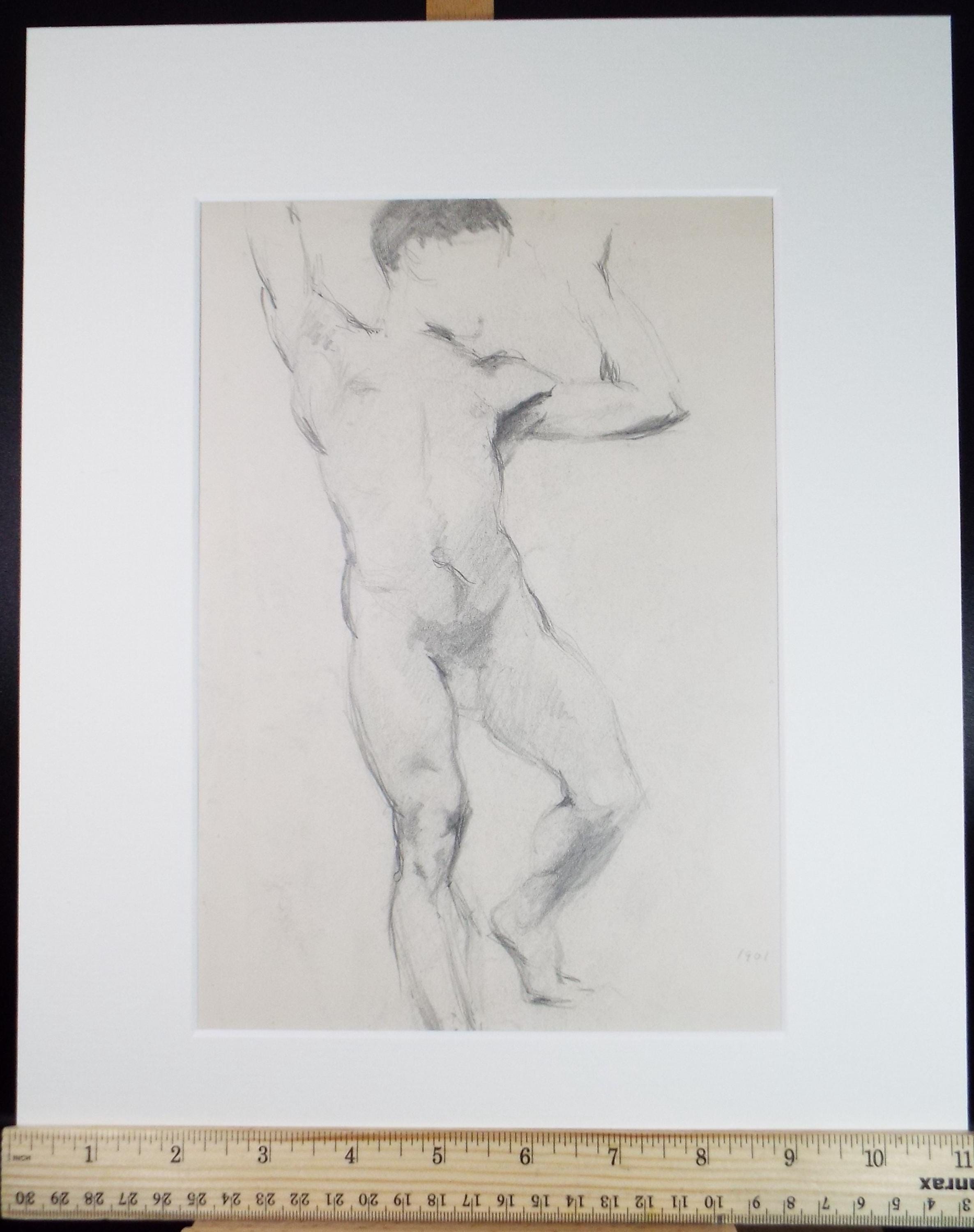 Original Pencil Drawing, 'Male Nude', Dated 1901
