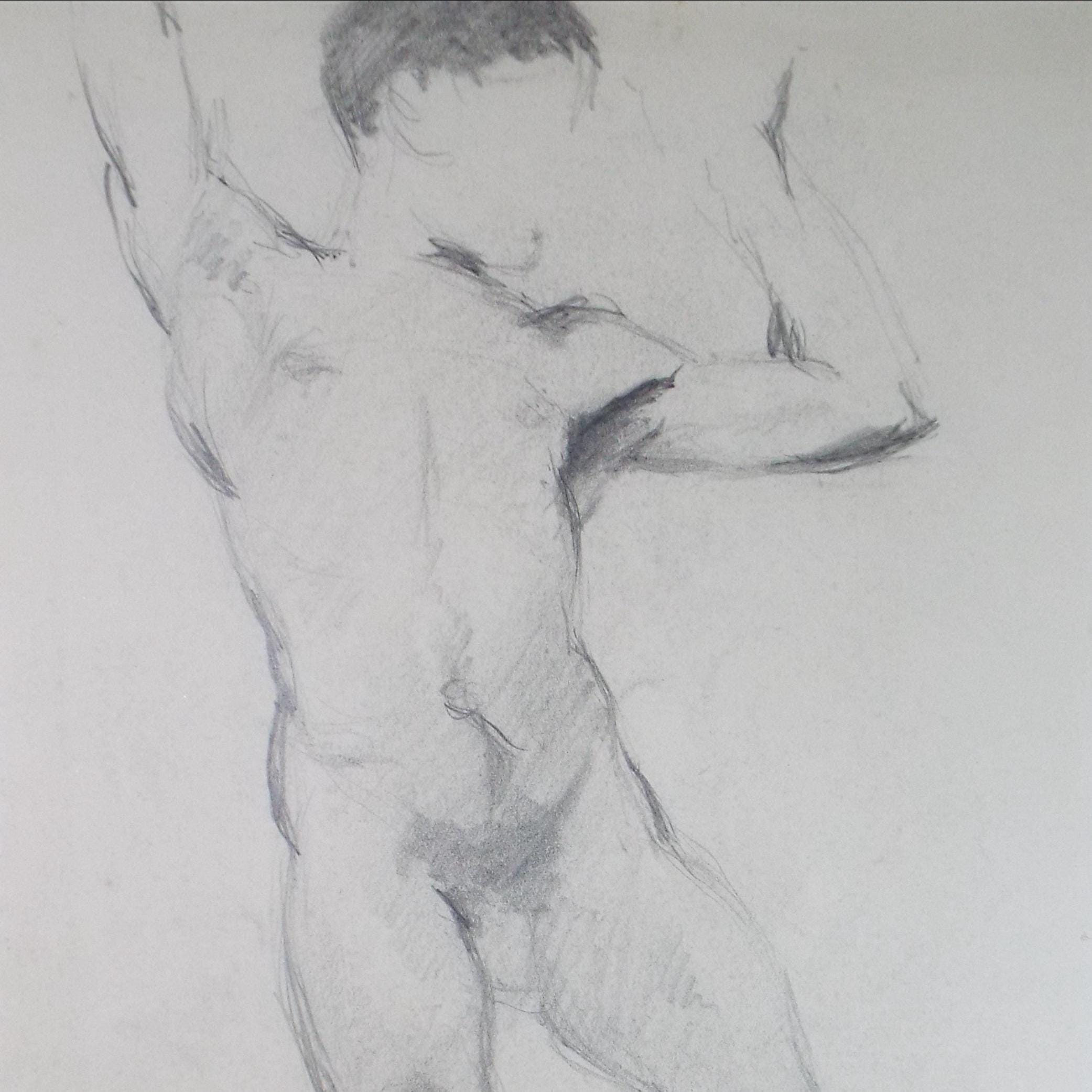 Original Pencil Drawing, 'Male Nude', Dated 1901
