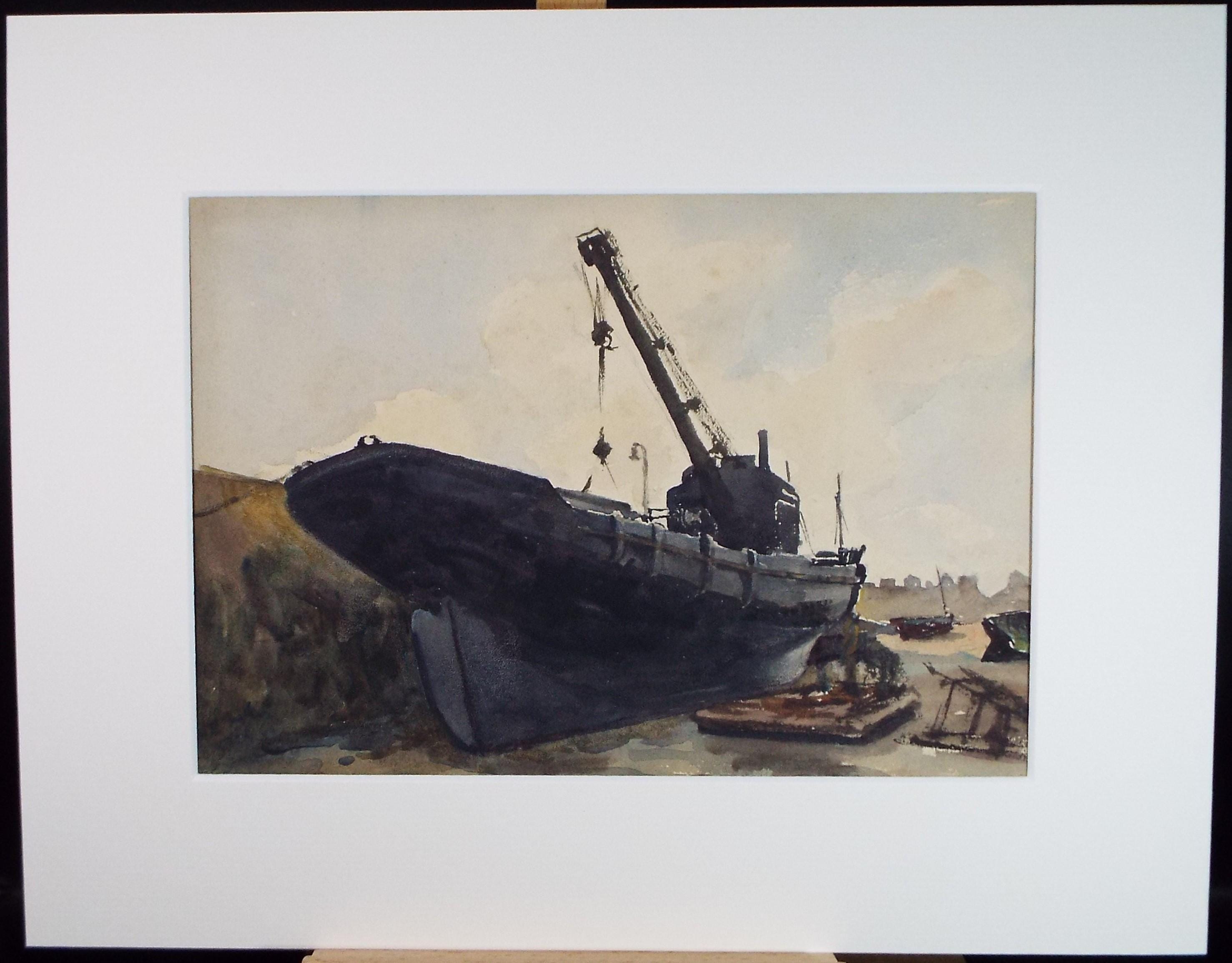 Original Watercolour, 'Freighter', 20th Century French school, Dated 1928