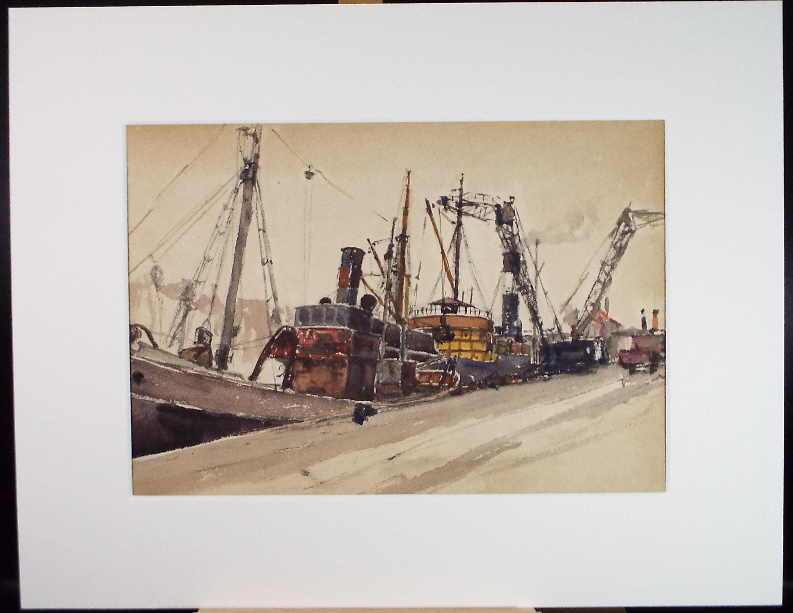 Original Watercolour, 'Freighter', 20th Century French school, 1928
