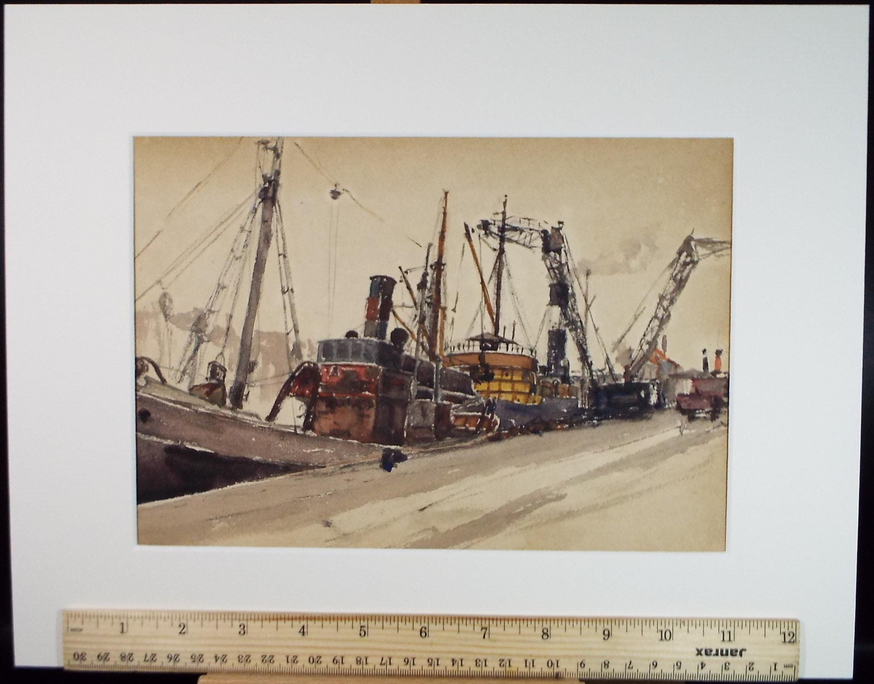 Original Watercolour, 'Freighter', 20th Century French school, 1928