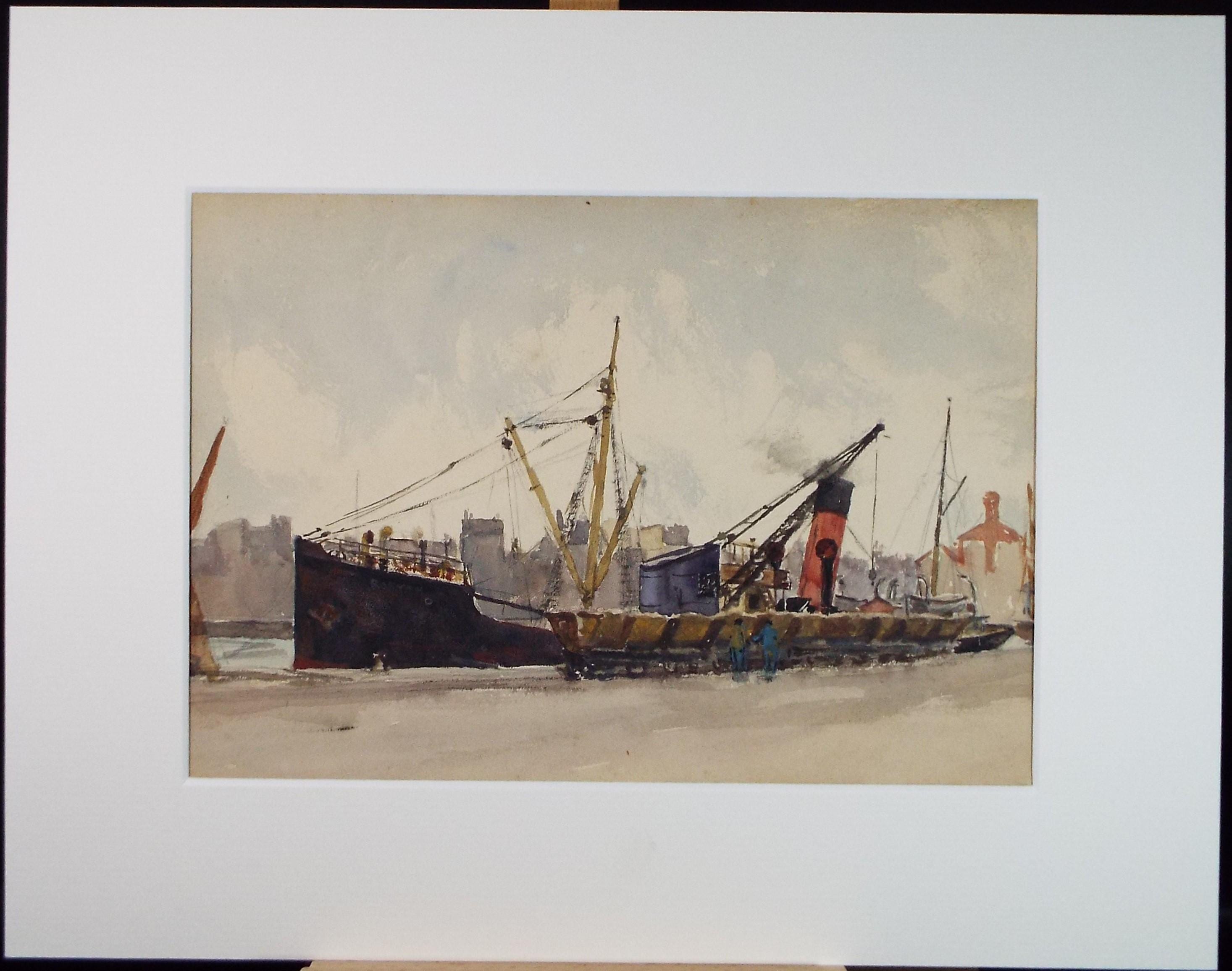 Original Watercolour, 'Freighter', 20th Century French school, 1928