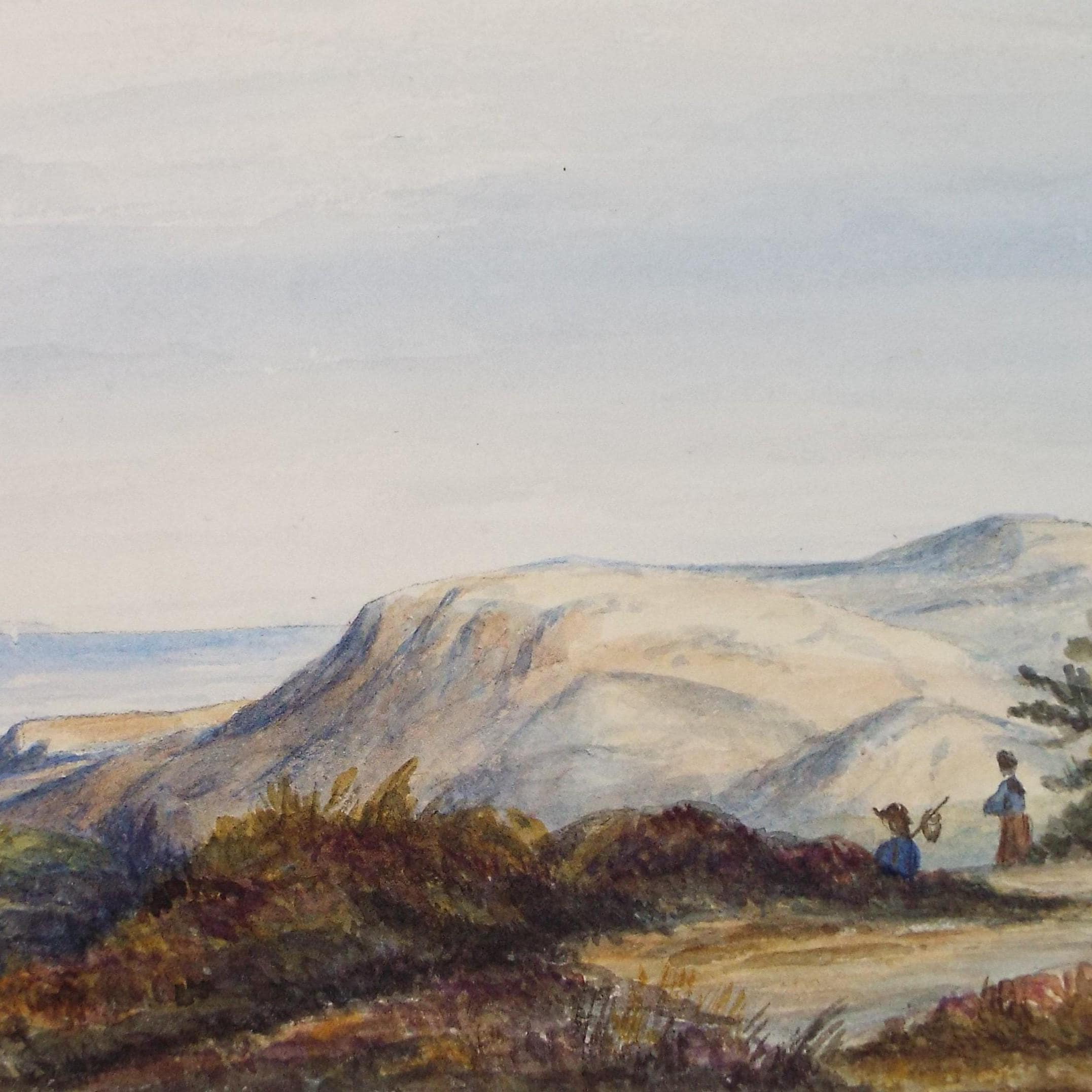 Original Watercolour, 'Coastal dunes with figures' Circa 1880's, unsigned