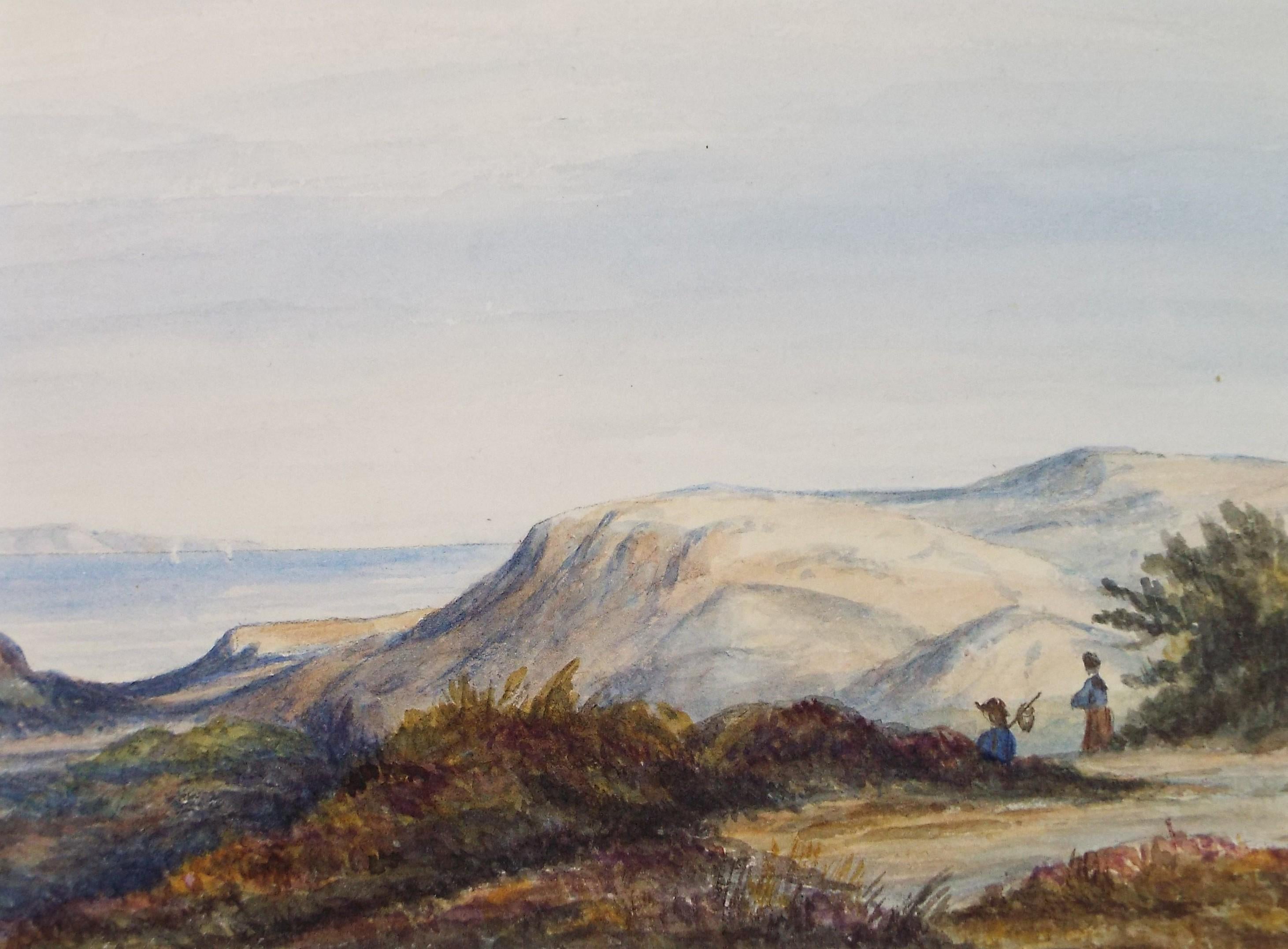 Original Watercolour, 'Coastal dunes with figures' Circa 1880's, unsigned